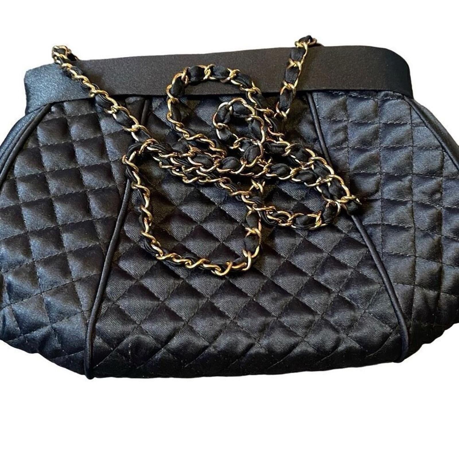 Designer Vintage De Lill quilted fabric evening bag black Size ONE SIZE - 6 Thumbnail