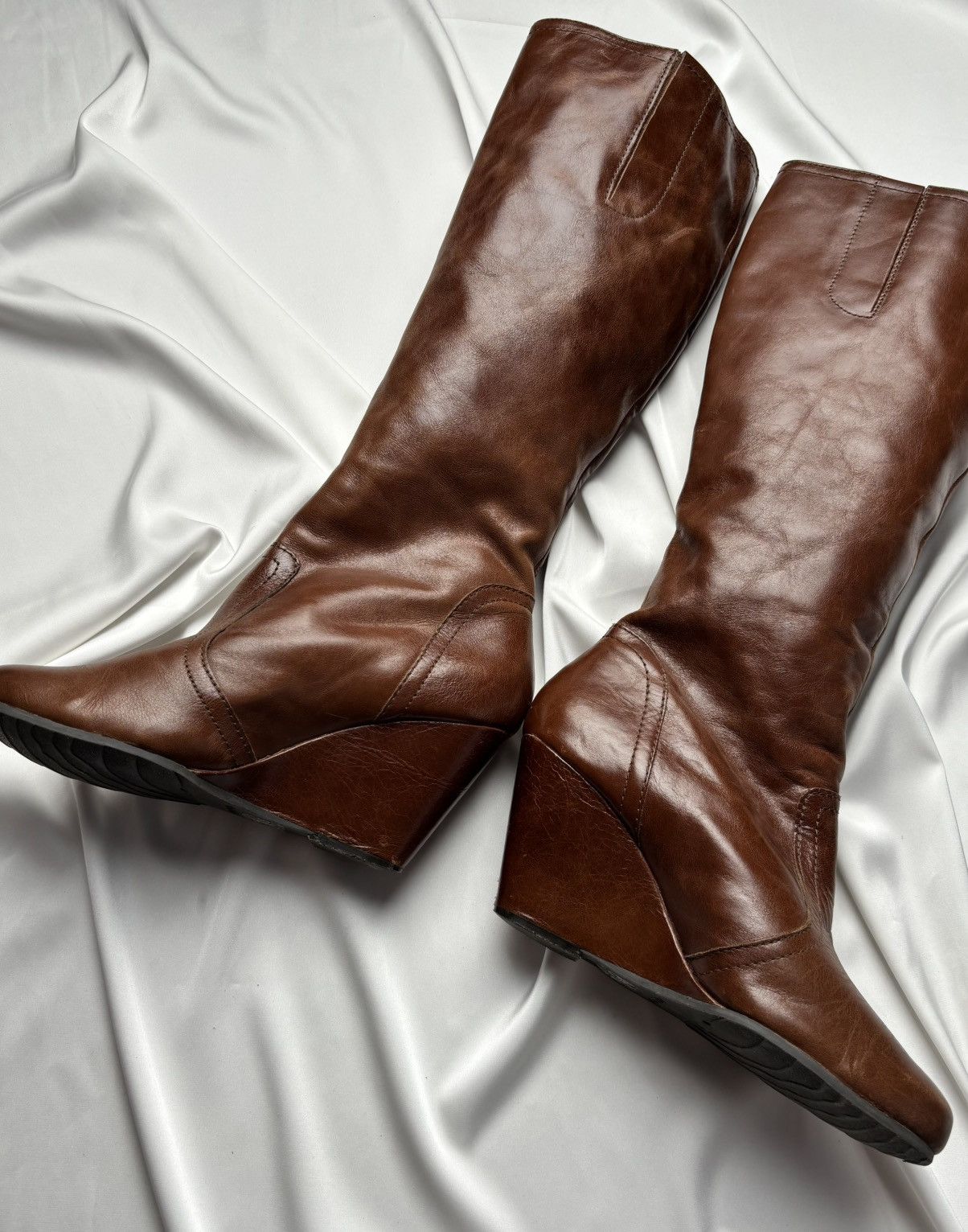 Aldo Vintage high knee size zip wedge leather boots Size US 7 / IT 37 - 6 Thumbnail