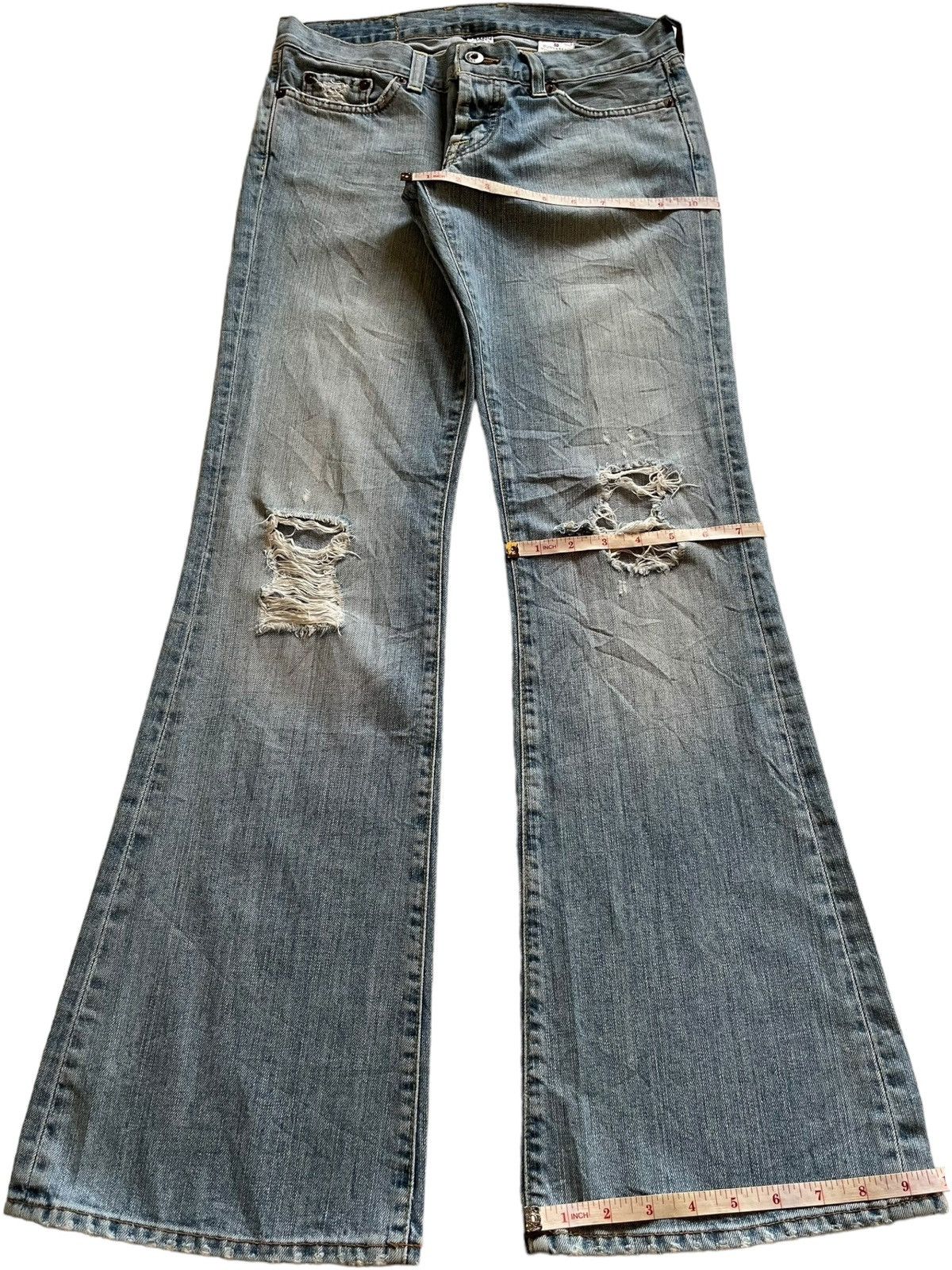 Japanese Brand SALES🔥Vintage Japanese Brand Blue Wash Distress Flare Jeans Size 29" - 12 Thumbnail