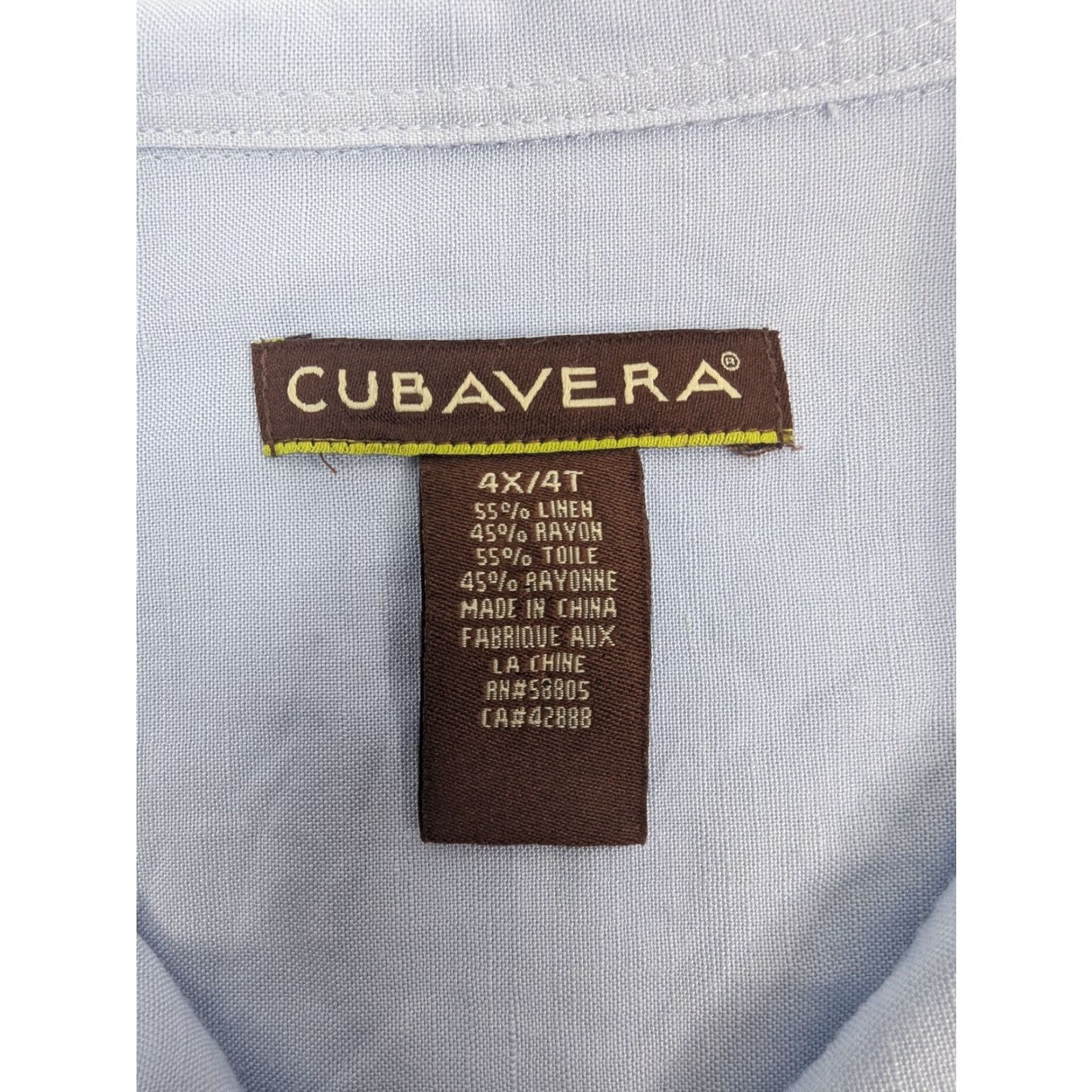 Cubavera Cubavera Shirt Men 4X Blue Piping Tuck Panel Linen Rayon Short Sleeve Button-Up Casual Vintage? No (must use original words) Size US XXL / EU 58 / 5 - 6 Thumbnail
