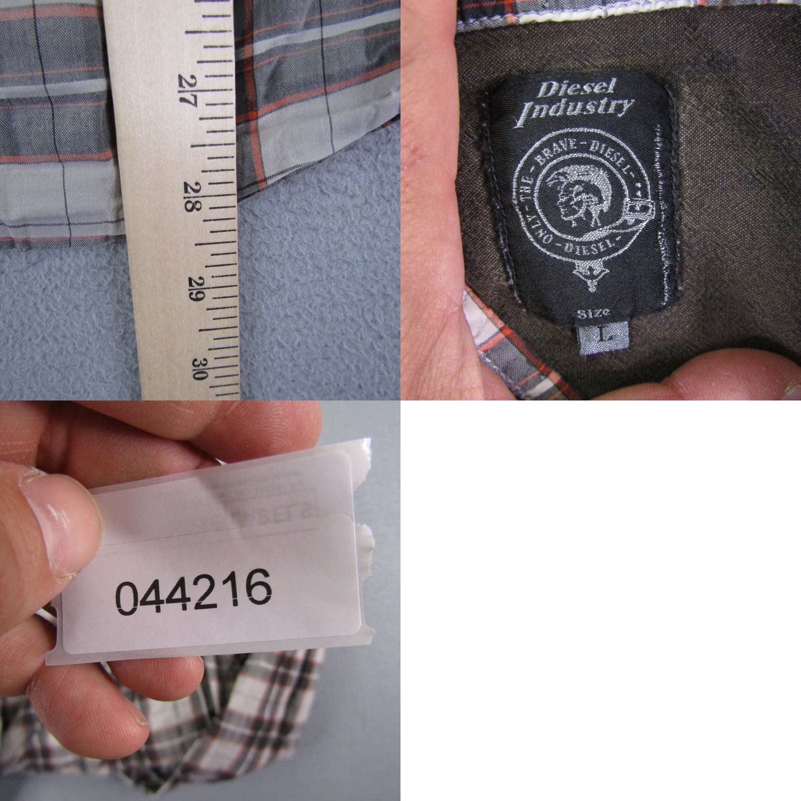 Diesel VINTAGE Diesel Shirt Mens Large Gray Orange Plaid Button Up Long Sleeve Cotton Casual Size US L / EU 52-54 / 3 - 8 Thumbnail