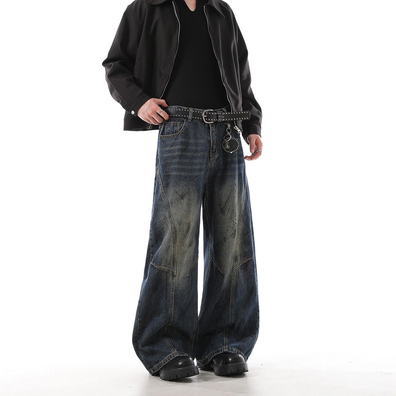 Japanese Brand Dark Wash Wide Leg Denim Jeans, Baggy Fit Jeans Size US 32 / EU 48 - 4 Thumbnail