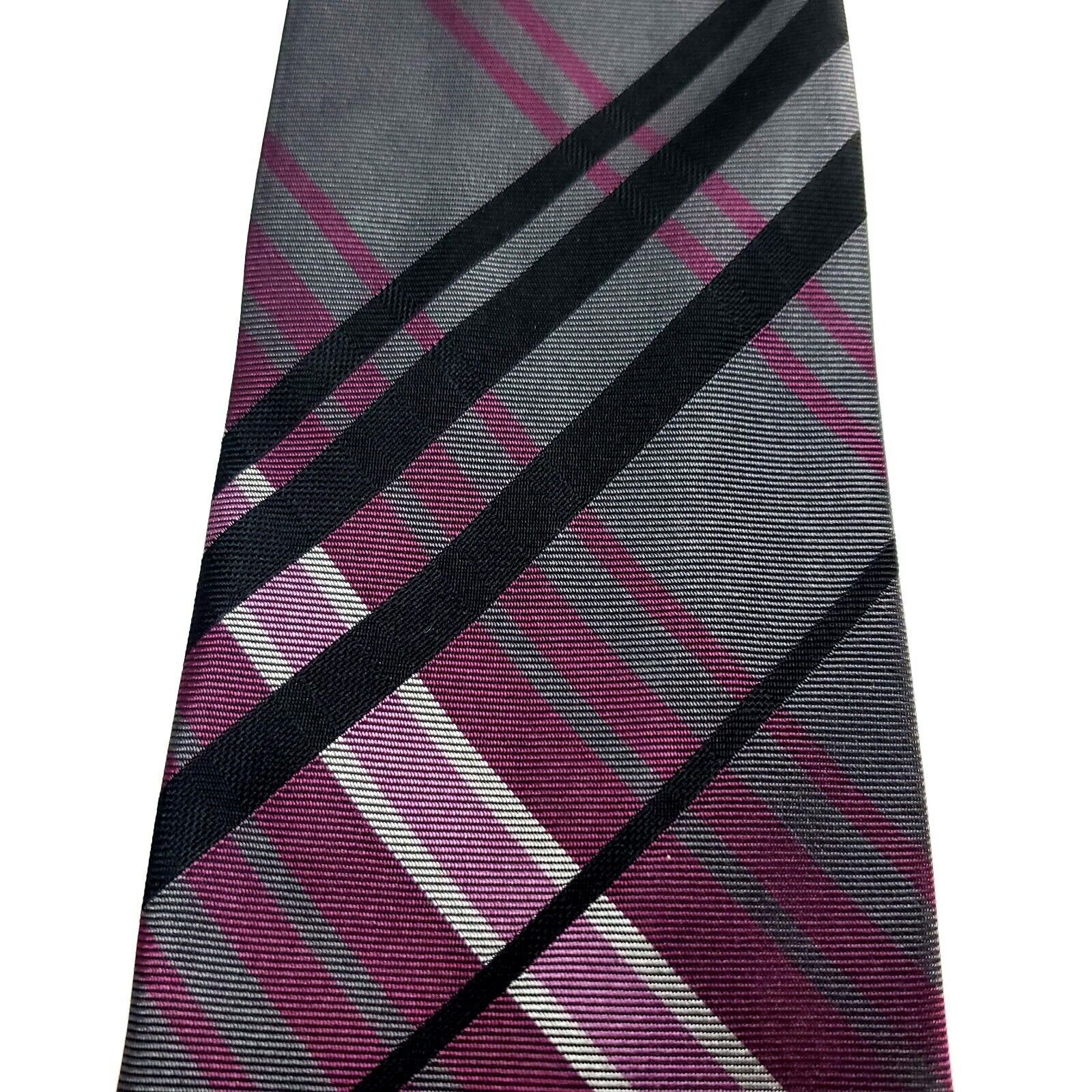 Van Heusen Van Heusen Silk Tie Woven Black Purple Gray Plaid Size ONE SIZE - 2 Thumbnail