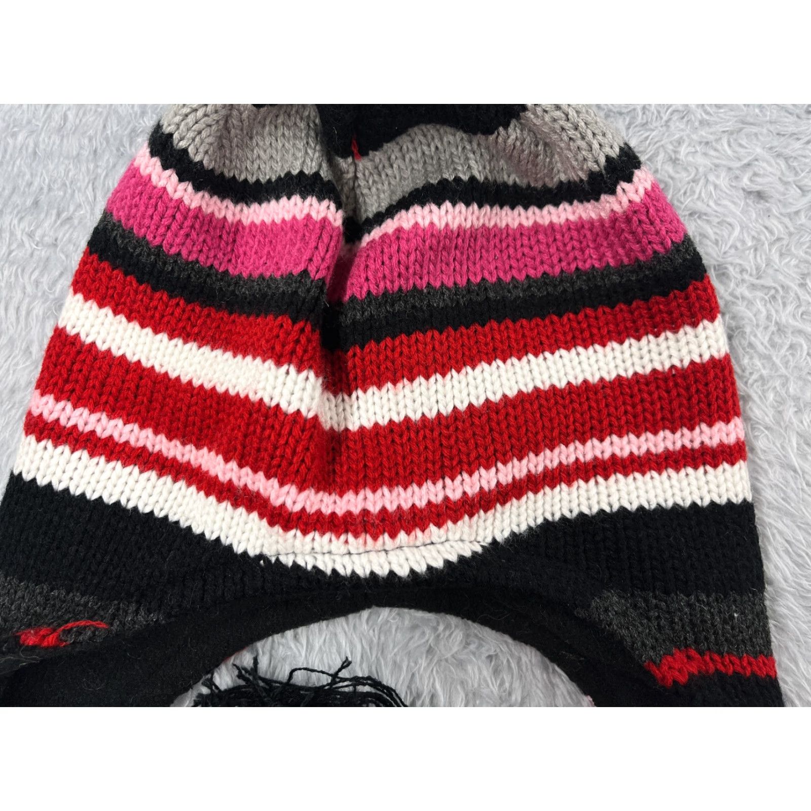 Pinko Accessory Network Beanie Toque Adult OS Red Pink Striped Ear Flaps Acrylic Poly Size ONE SIZE - 2 Thumbnail