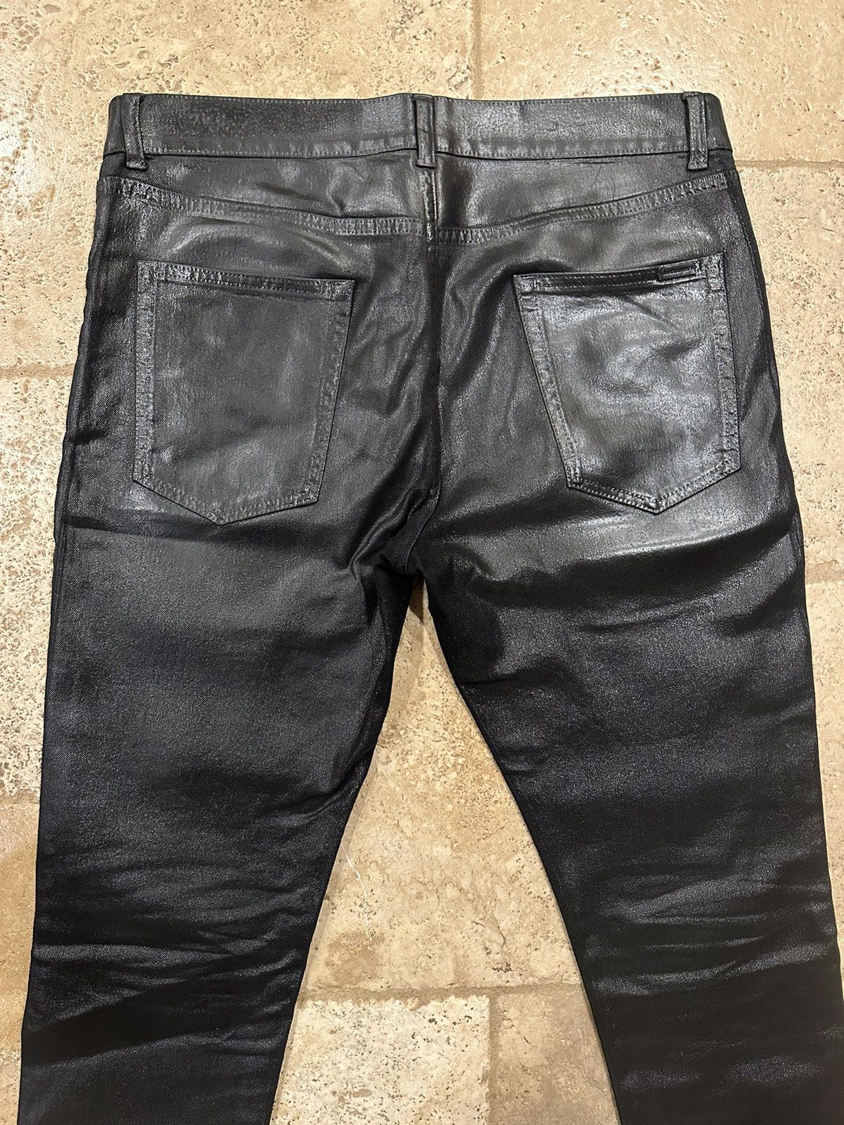 Anthony Vaccarello Saint Laurent Paris 2020 D24 Oil Coated Black Denim Size US 33 - 8 Thumbnail