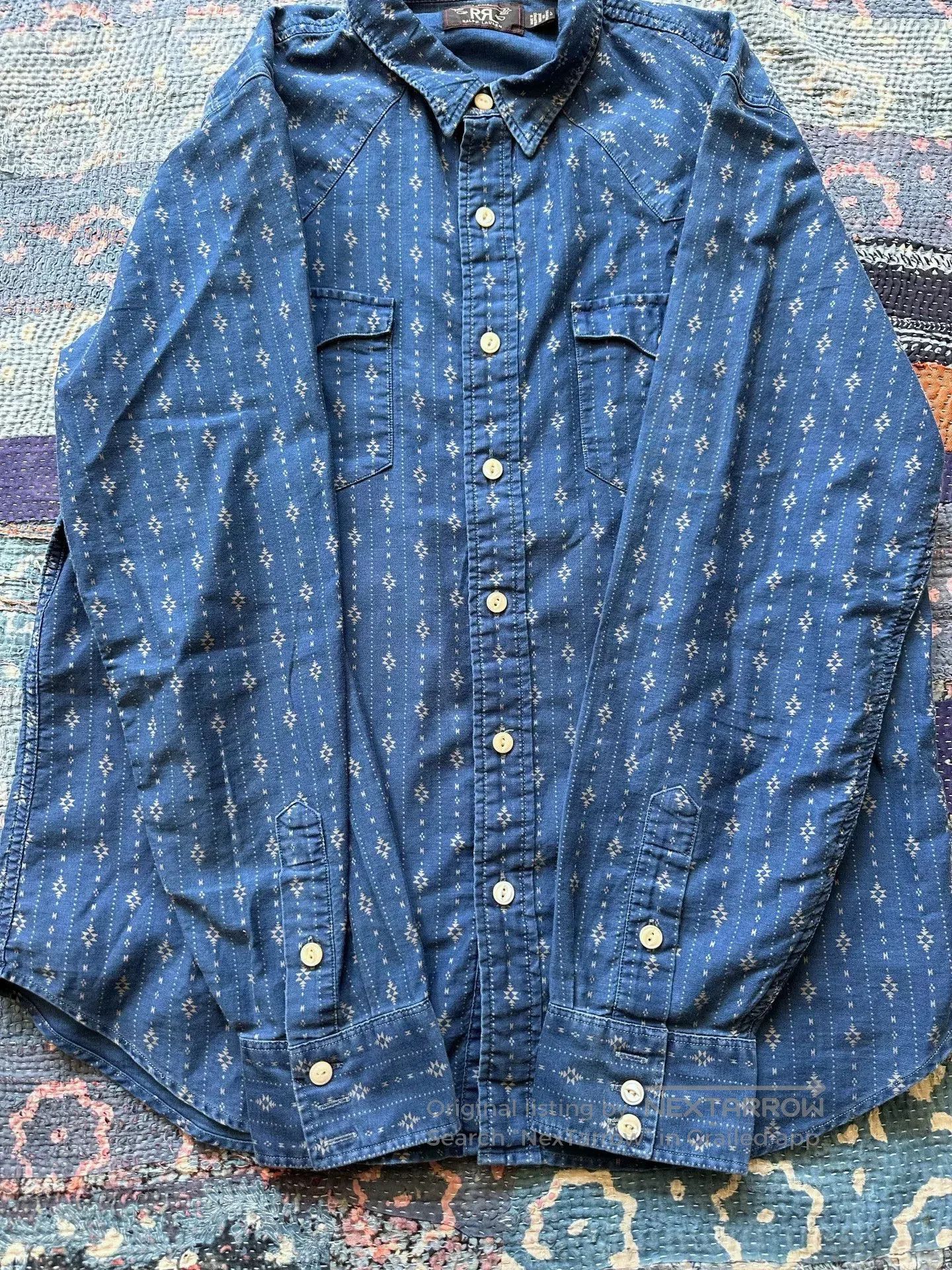 RRL Ralph Lauren rrl southwestern blue dyed striped shirt. Size US L / EU 52-54 / 3 - 5 Thumbnail