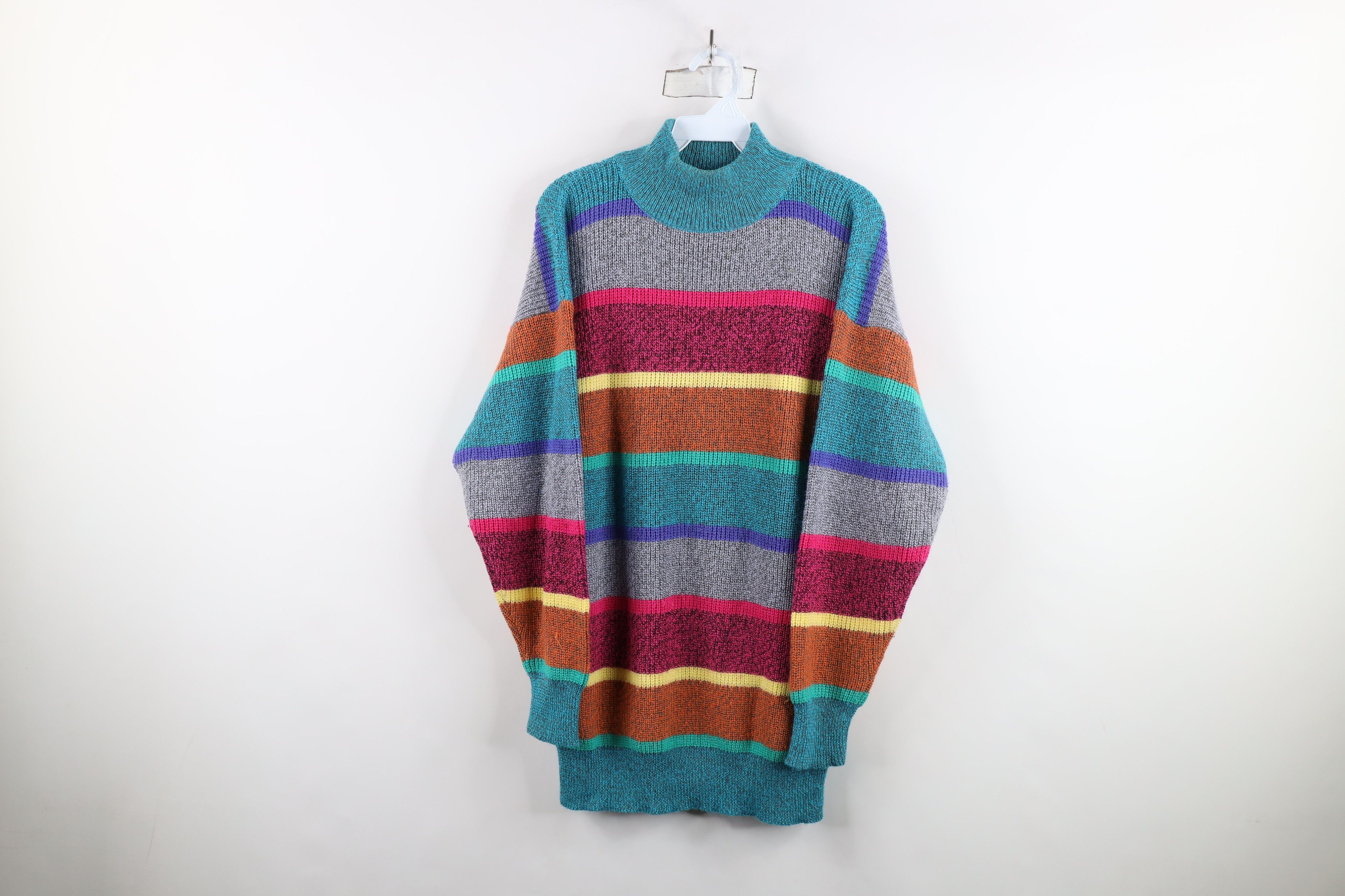 Vintage Vintage 90s Streetwear Striped Ribbed Knit Mock Neck Sweater Size L / US 10 / IT 46 - 1 Thumbnail