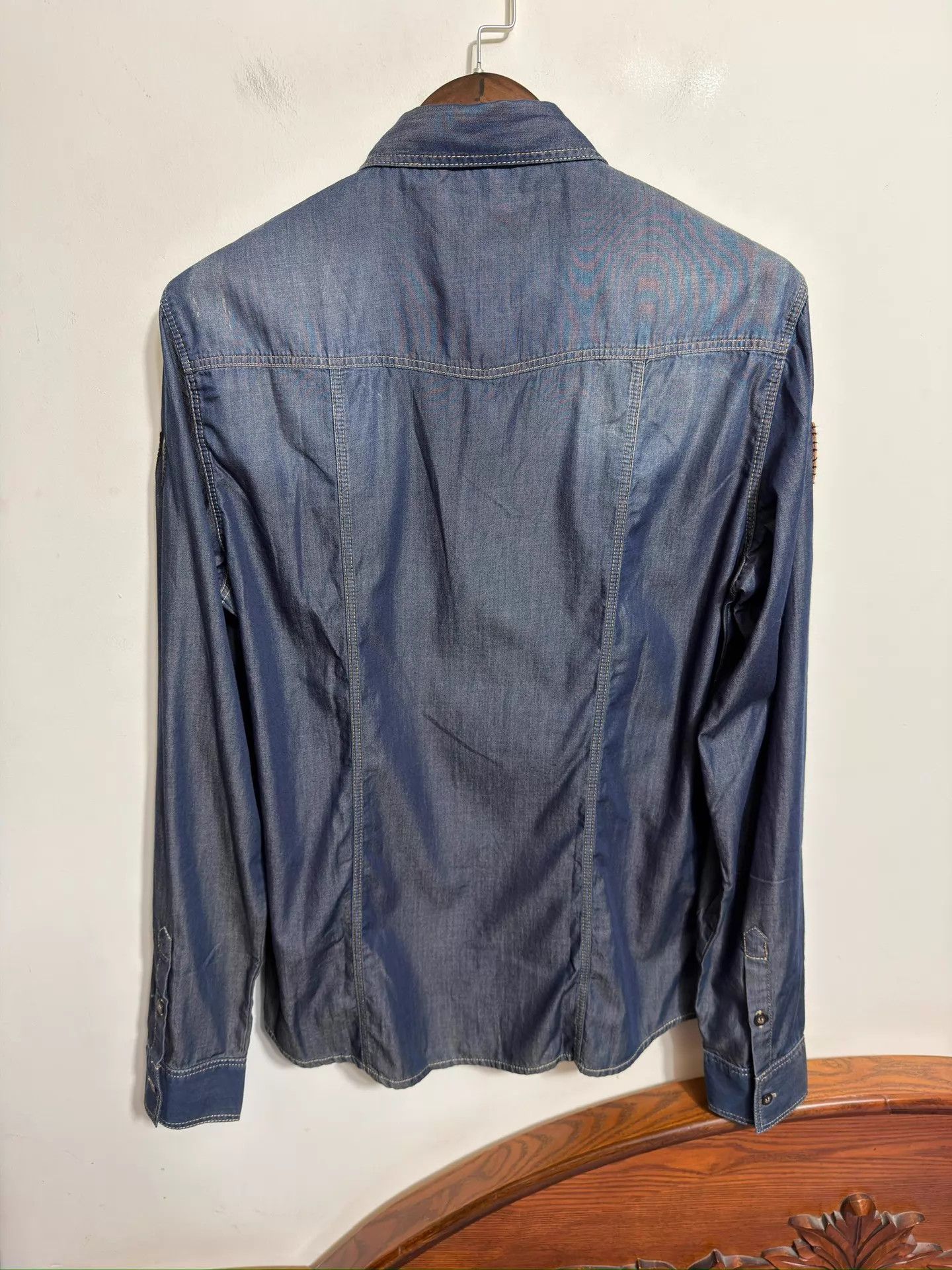 Philipp Plein Philipp Plein Slim Denim Shirt Dark Wash M/L/XL Size US XL / EU 56 / 4 - 2 Thumbnail