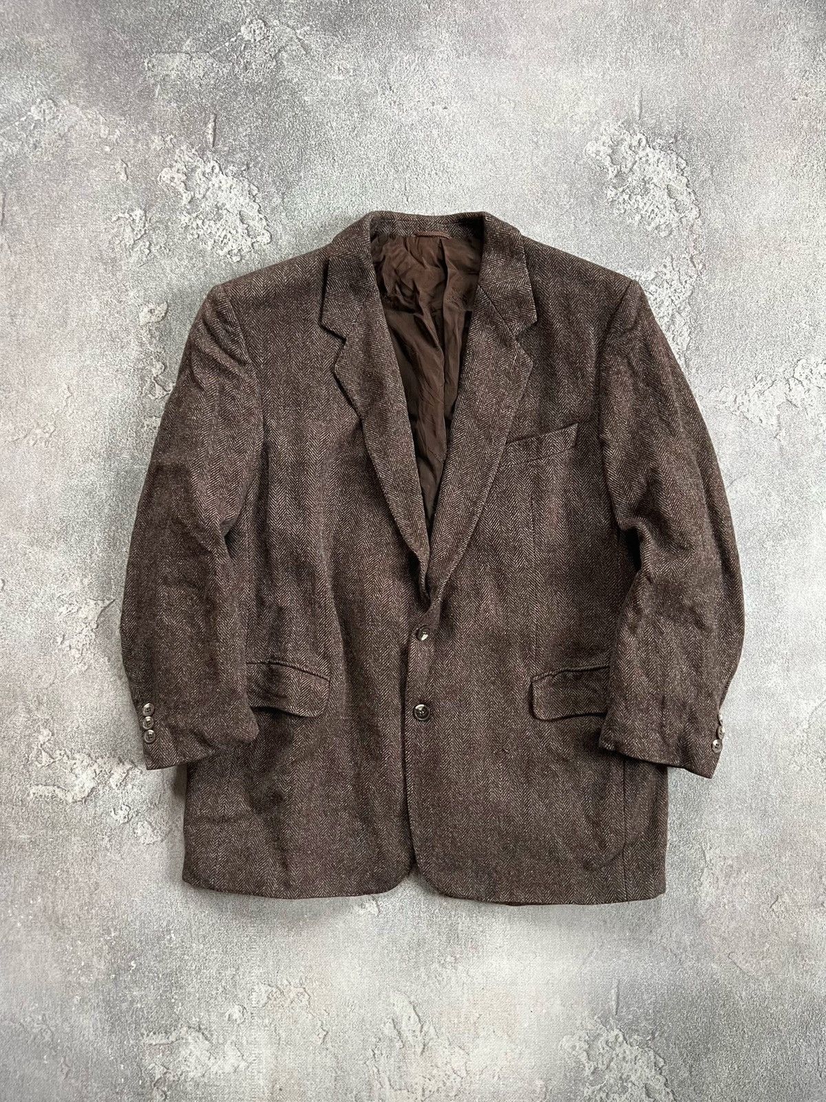 Burberry Burberrys Tweed Herringbone Wool Jacket Sport Coat Blazer 46 Size 46L - 1 Thumbnail