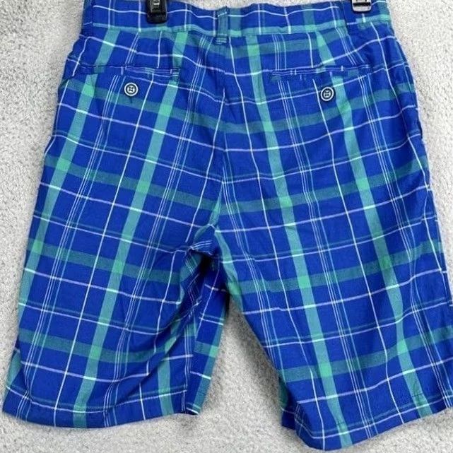 CO Islandia Clothing Co Shorts Mens 34 Blue Green Khaki Chino Plaid Flat Front EUC Size US 34 / EU 50 - 2 Thumbnail