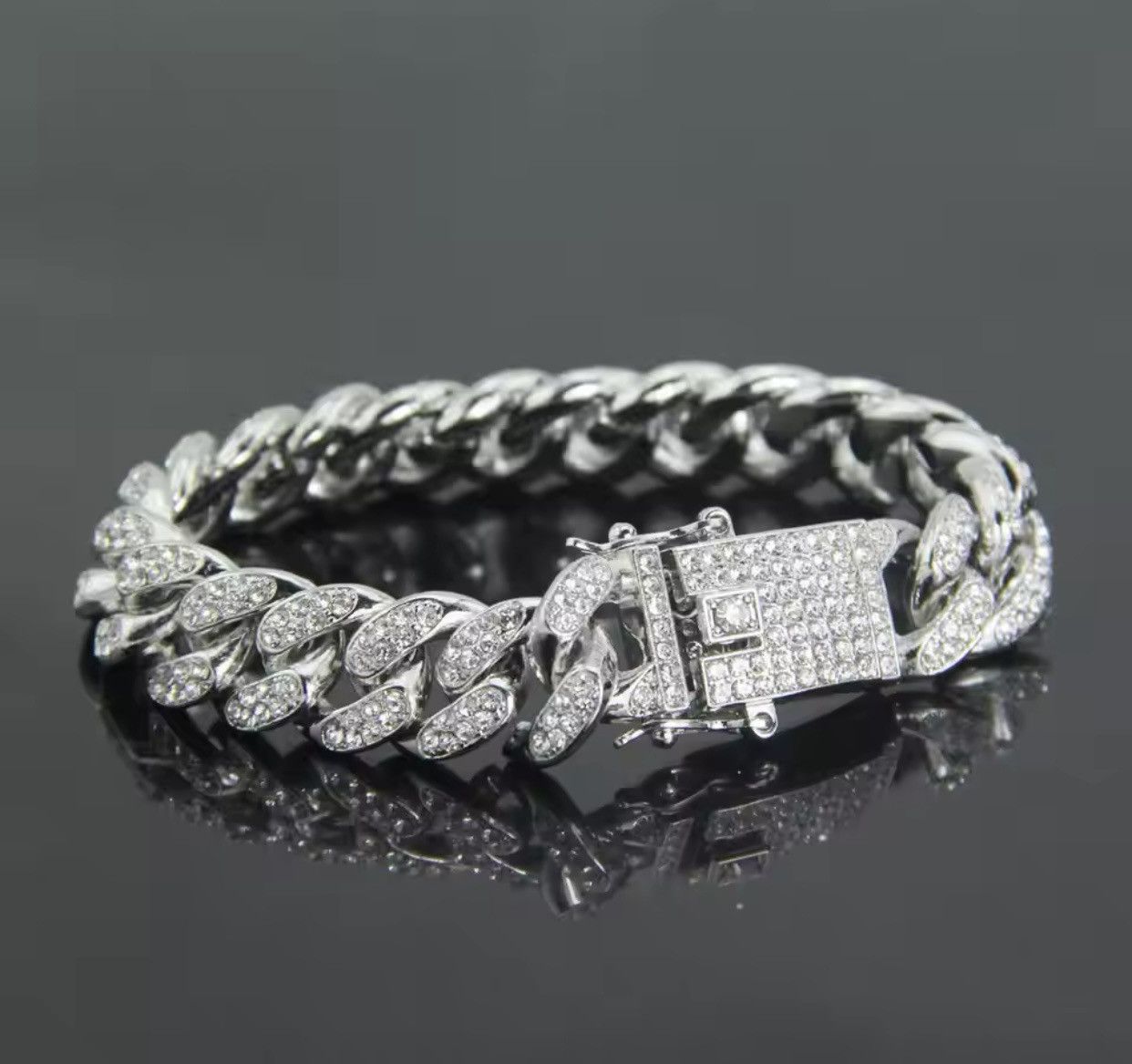 Designer × Jewelry Titanium Steel CZ Link Chain Bracelet for Men Women Size ONE SIZE - 1 Thumbnail