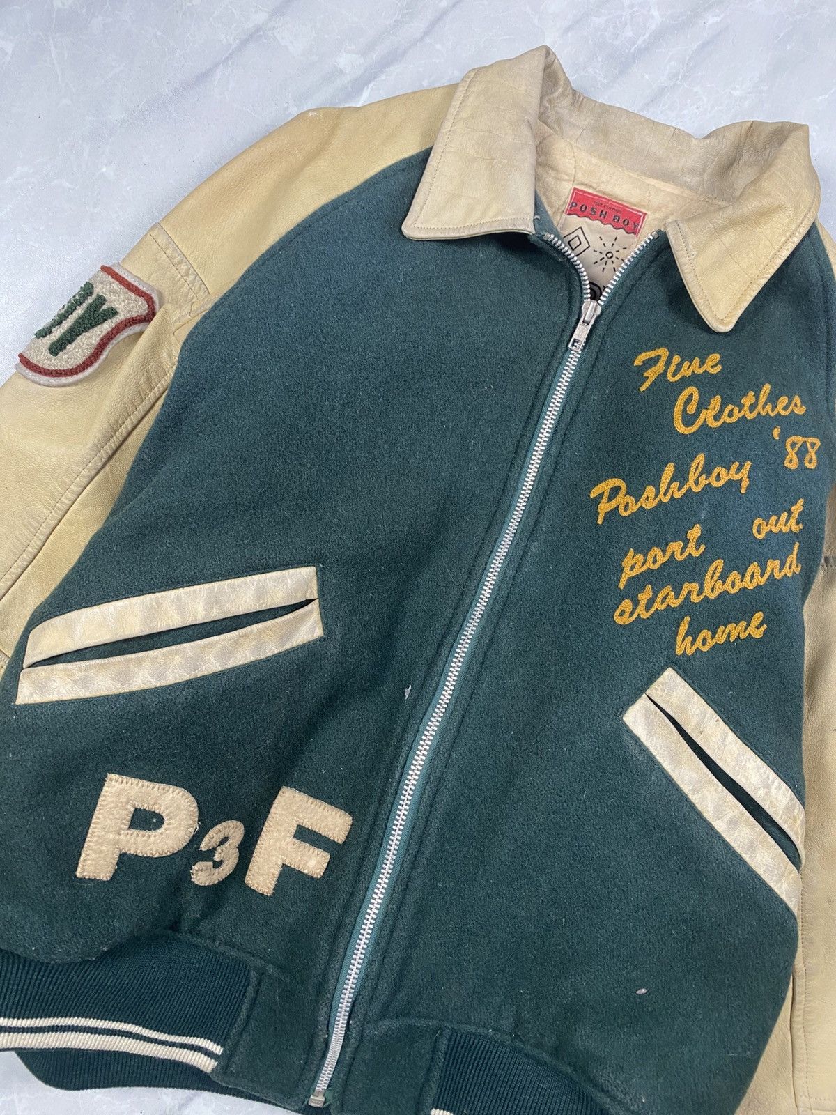 Japanese Brand Rare Vintage 80-90s Poshboy Varsity Leather Jacket Size US L / EU 52-54 / 3 - 8 Thumbnail