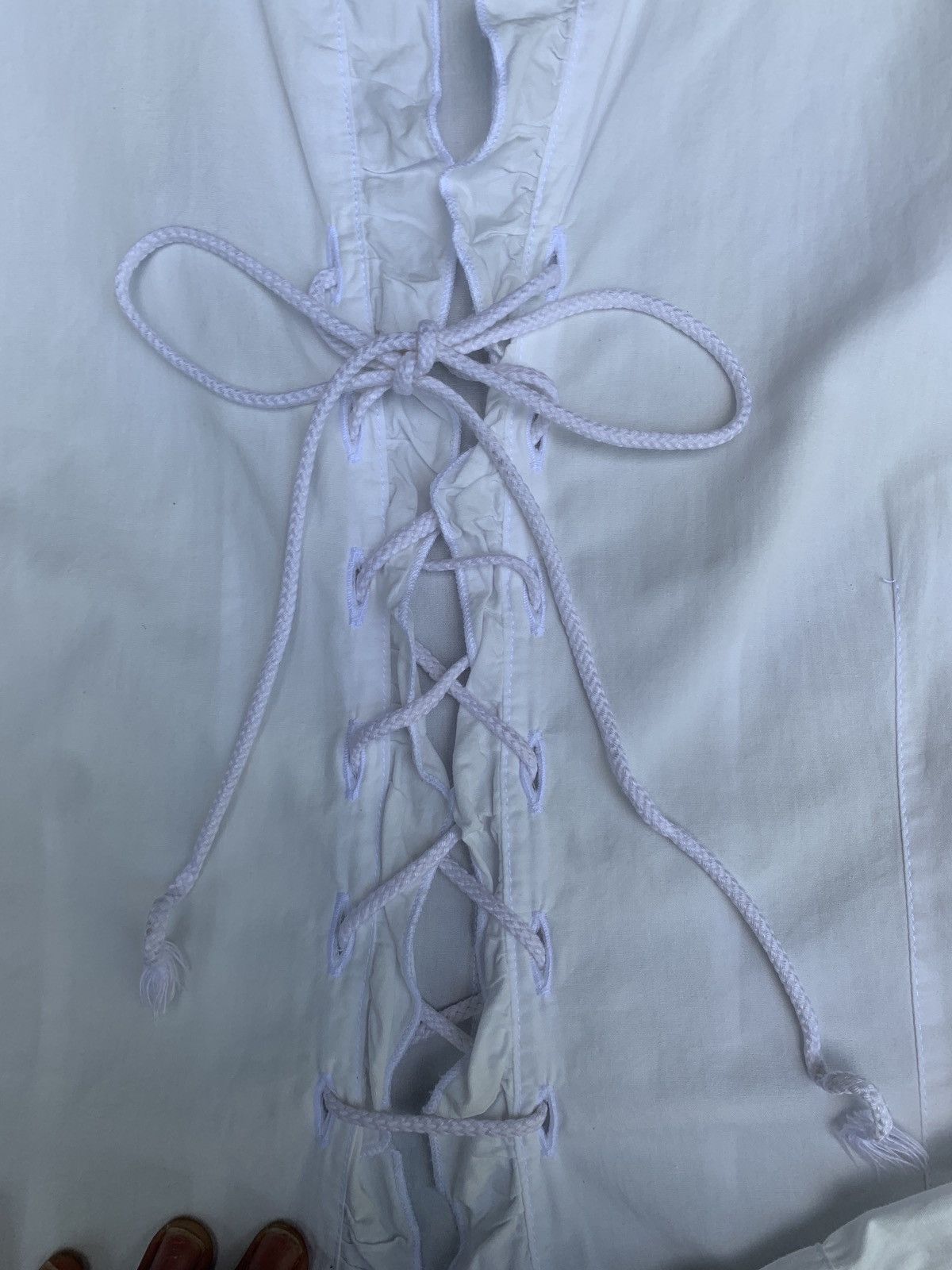 MAX&Co. Max&CO Italy Lace up White Ruffle Fitted Shirt Size L / US 10 / IT 46 - 5 Thumbnail