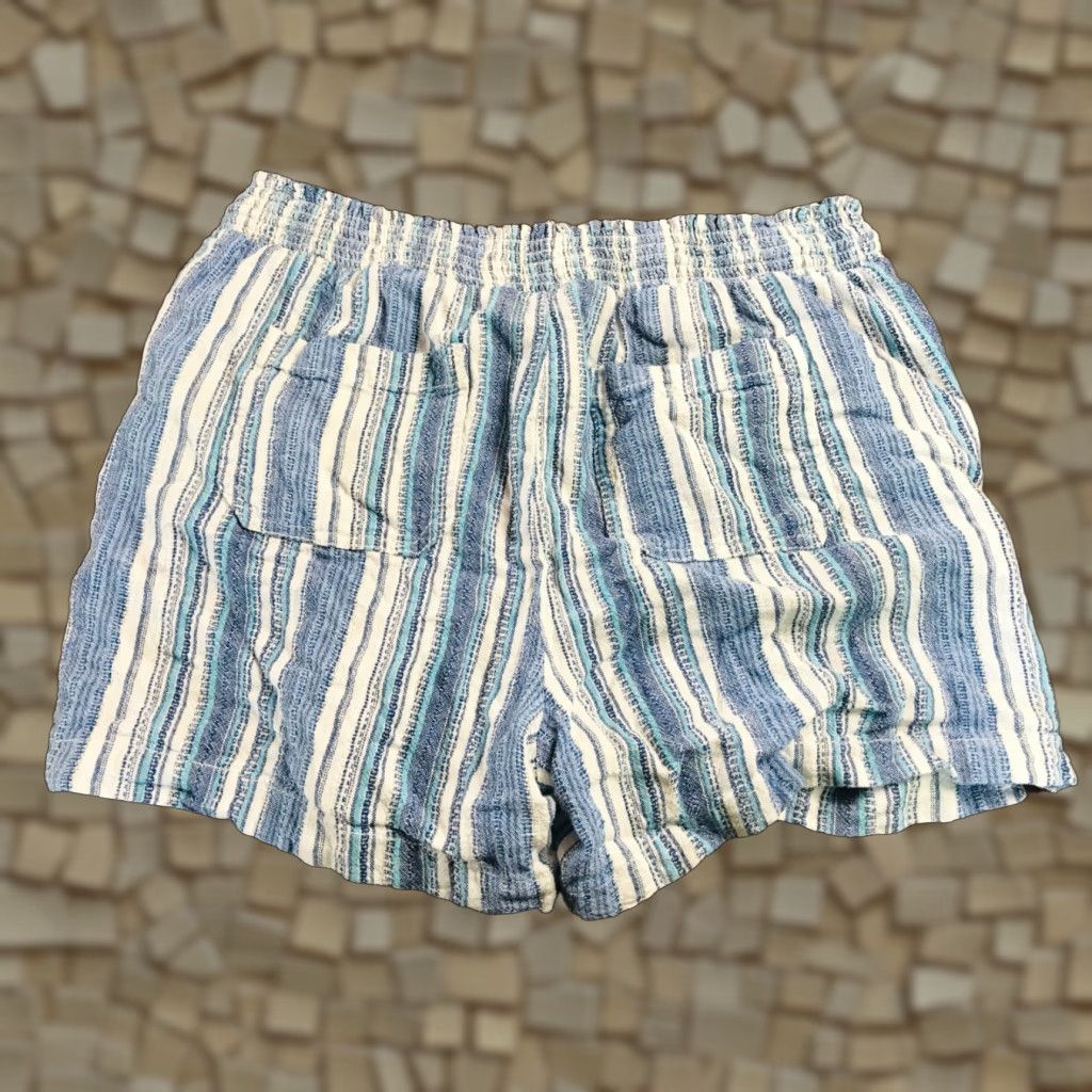 Vintage Briggs Shorts Women's Large Blue White Linen Blend Drawstring Flat Front Paperbag - Regular Fit - White/Blue Size ONE SIZE - 1 Thumbnail