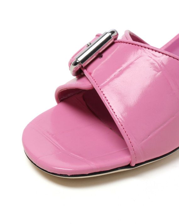 By Far o1mle1224 Maxi Croco Embossed Leather Mules in Pink Size US 7 / IT 37 - 7 Thumbnail