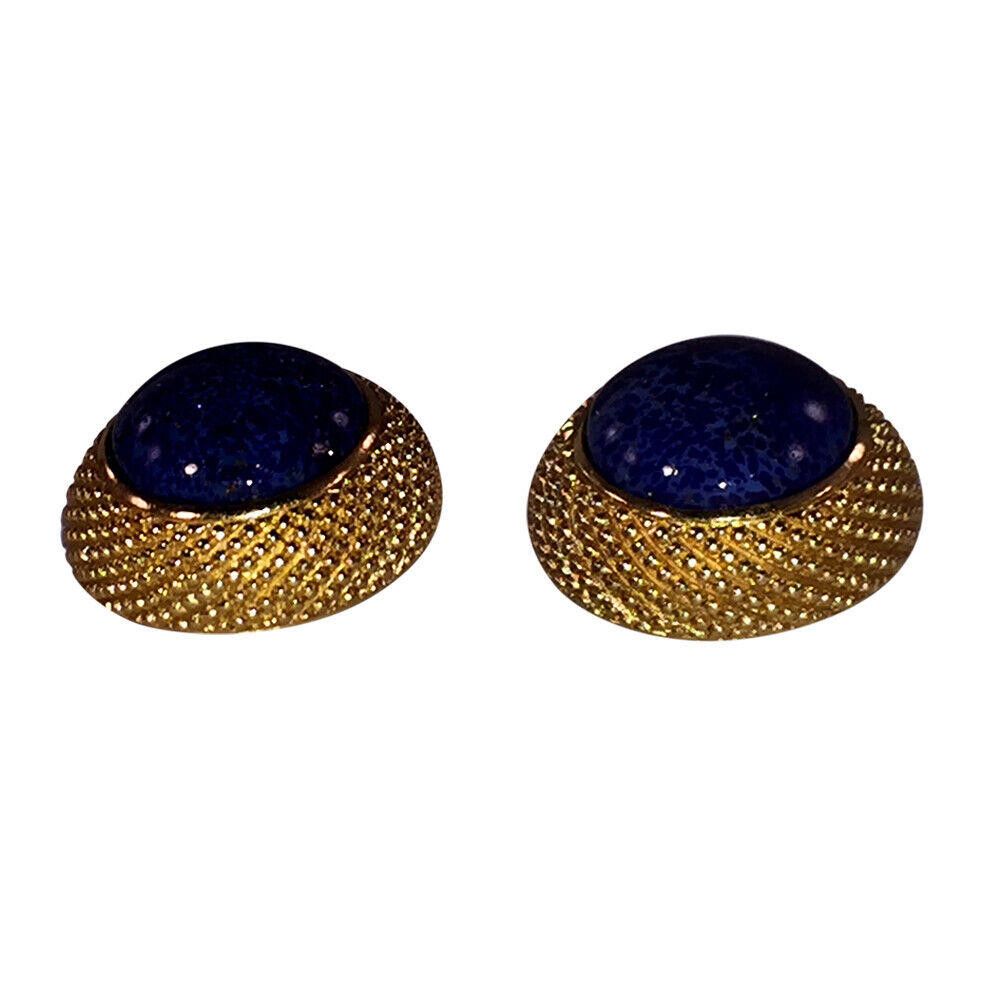 Dior Christian Dior Simulated Lapis Cabochon Granulated Earrings Size ONE SIZE - 2 Thumbnail