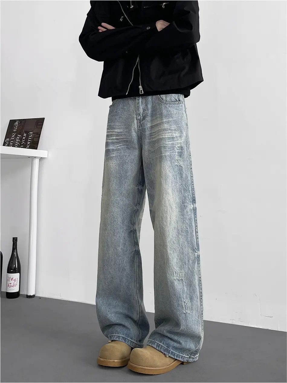 Japanese Brand × Jean Retro loose straight leg cat whisker jeans Size US 32 / EU 48 - 6 Thumbnail