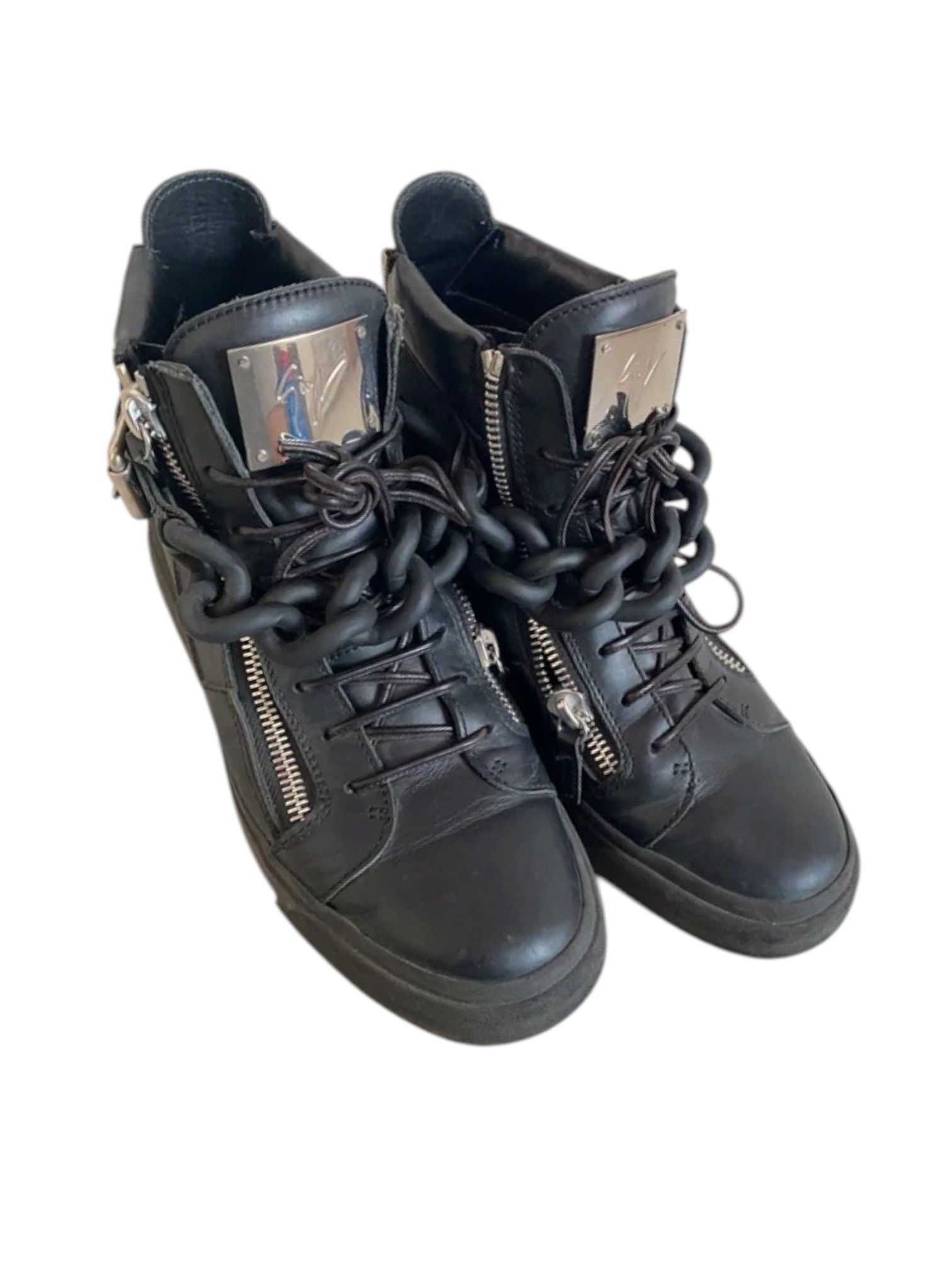 Giuseppe Zanotti Giuseppe Zanotti Black Chain High-Top Sneakers, Late 2010s Size US 7 / EU 40 - 1 Thumbnail