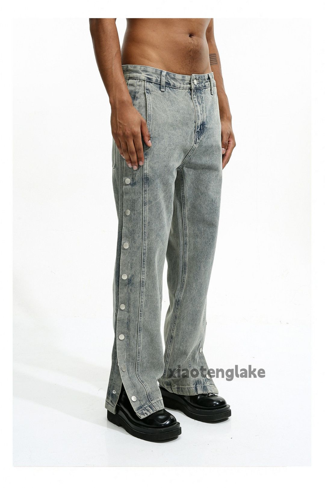washed faded y2k button hiphop patchwork jeans