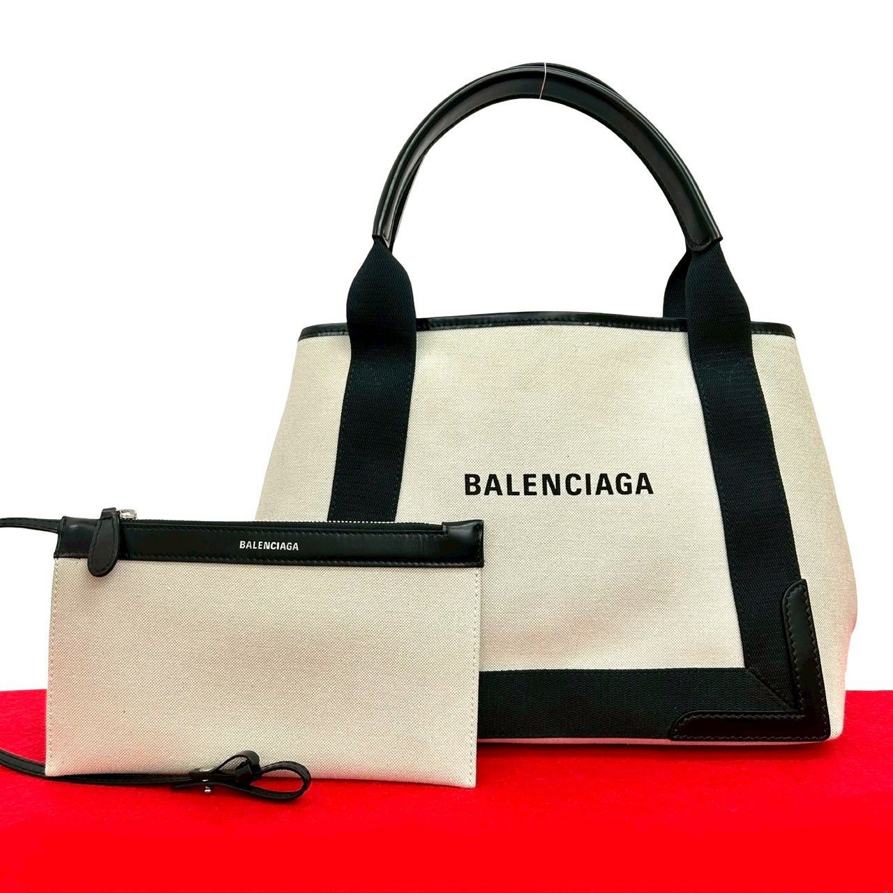 Balenciaga Balenciaga Balenciaga Navy Cabas S Canvas Leather Tote Bag Textile Tote Bag DUTY FREE for USA Size ONE SIZE - 1 Thumbnail