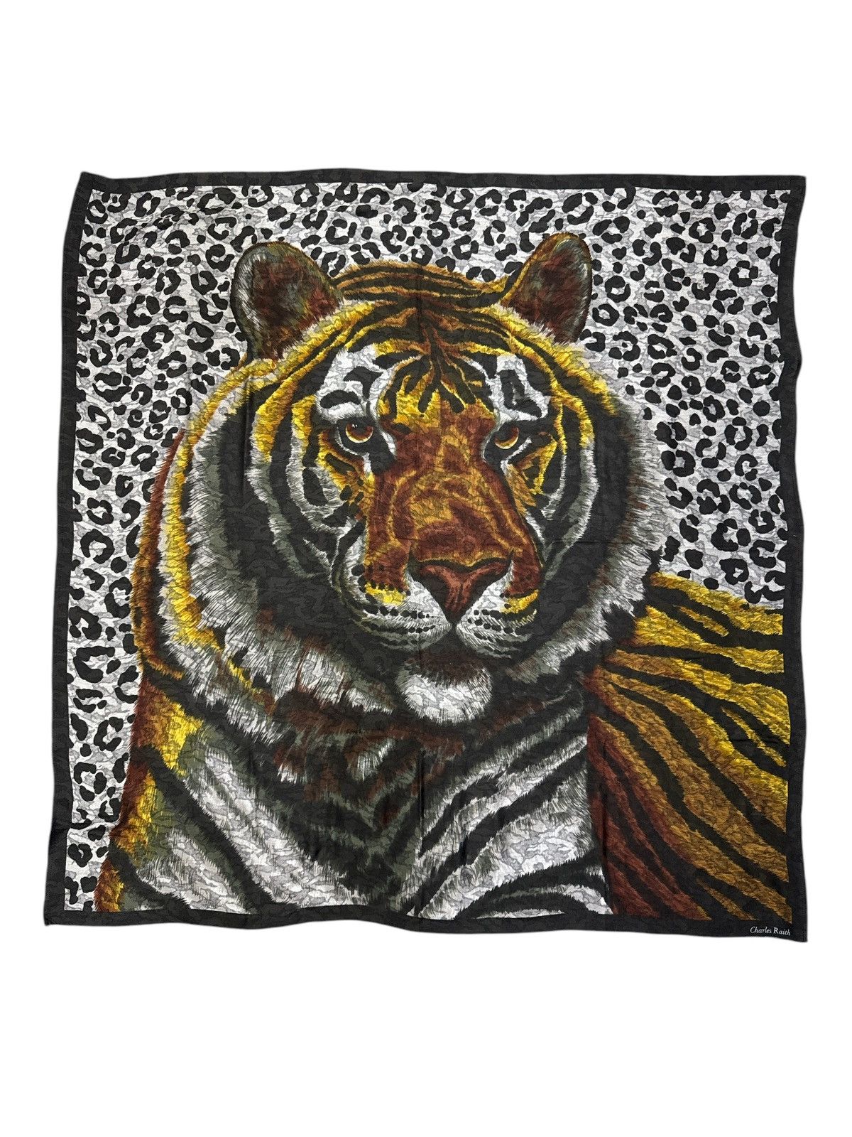CHARLES RAITH MASSIVE TIGER MOTIVE SILK WOOL SCARF