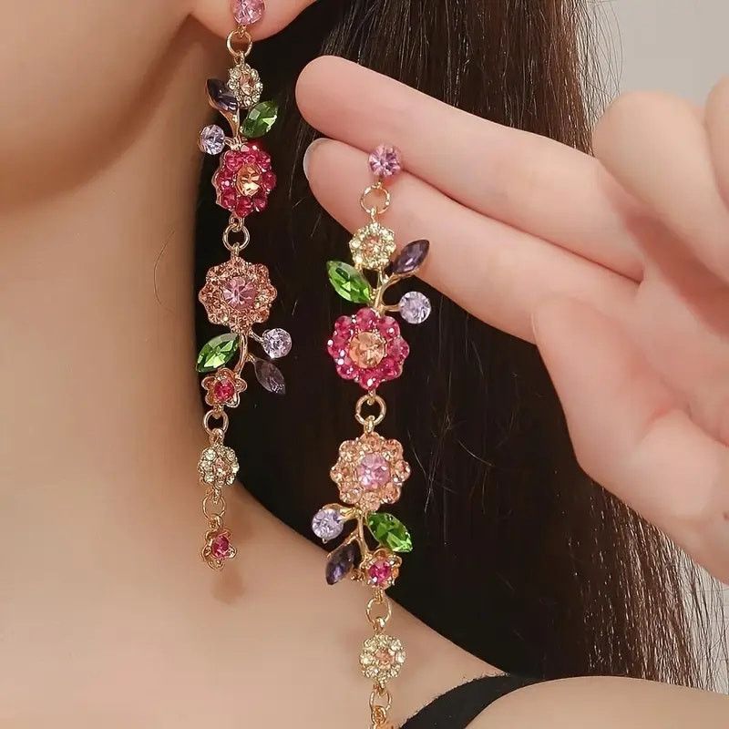 Other Floral Rhinestone Dangle Earrings – Flower Drop Earrings Size ONE SIZE - 1 Thumbnail