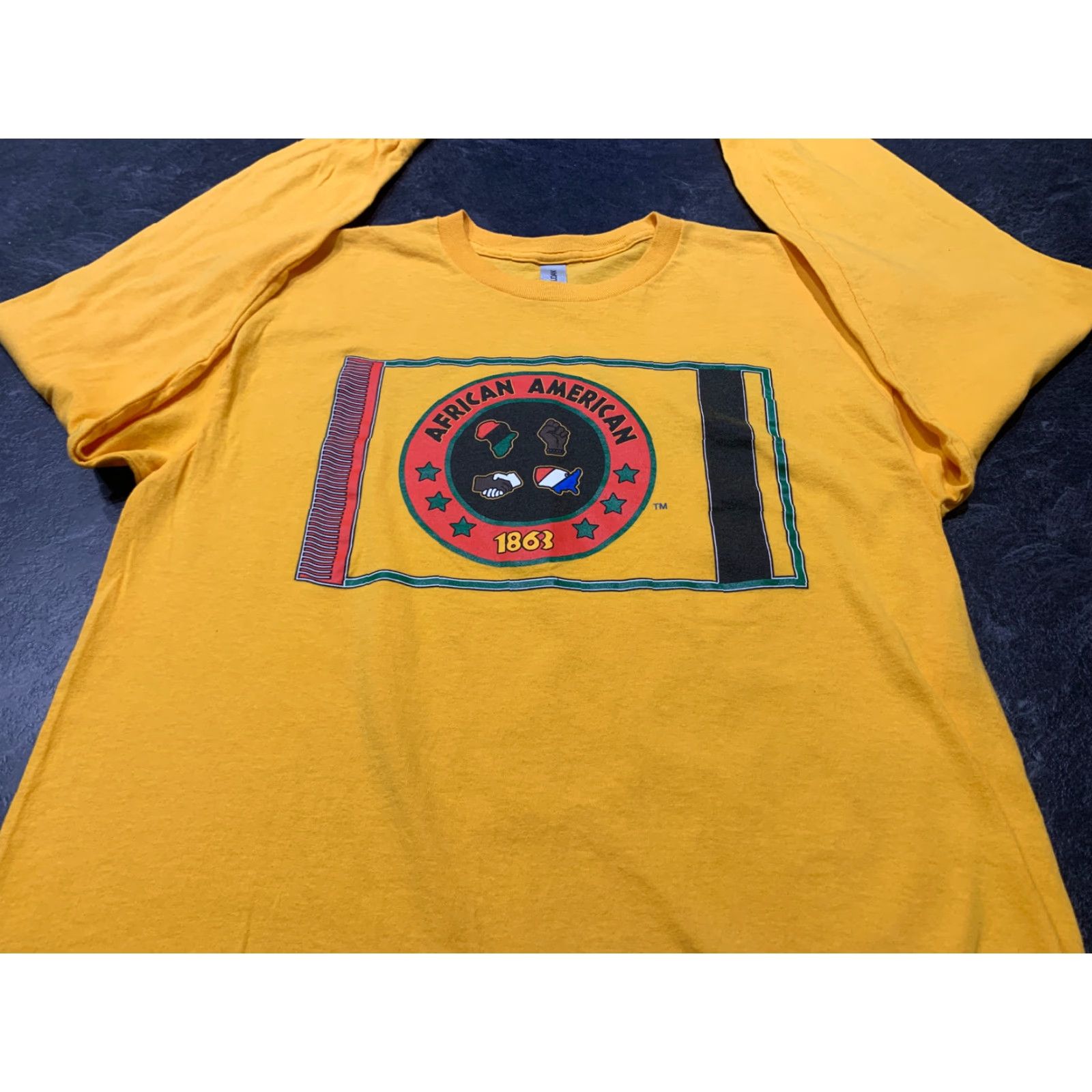 Vintage VINTAGE American T-Shirt Long Sleeve Large Yellow African American 1863 Black Doctoral Network Mens Size US L / EU 52-54 / 3 - 2 Thumbnail