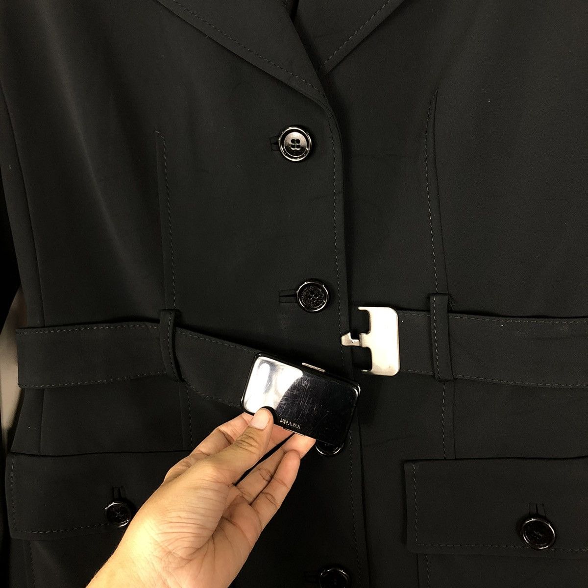 Prada 🔥RICH BLACK VINTAGE PRADA MILANO BONDAGE BELT JACKET Size M / US 6-8 / IT 42-44 - 17 Thumbnail