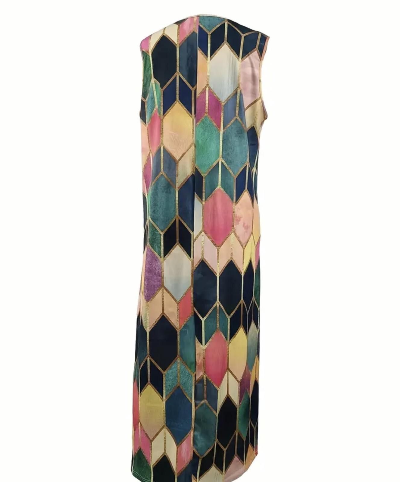 Designer Vibrant Geometric Maxi Dress Size 4XL / US 24-26 - 5 Thumbnail