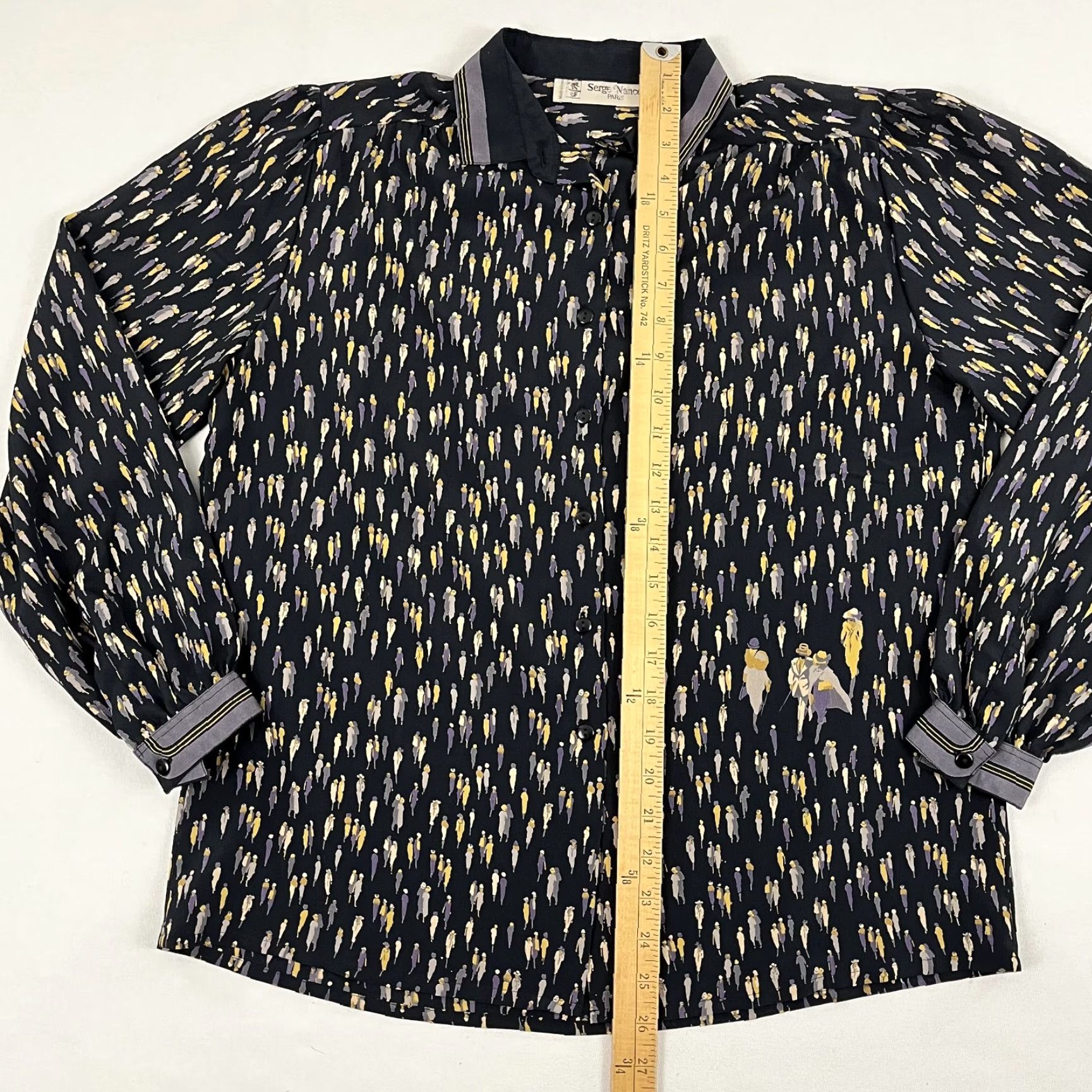 Vintage VTG Serge Nancel Blouse Womens Sz 42 Button-Up Geometric Pattern Black 42 Retro Classic Womens Size M / US 6-8 / IT 42-44 - 3 Thumbnail