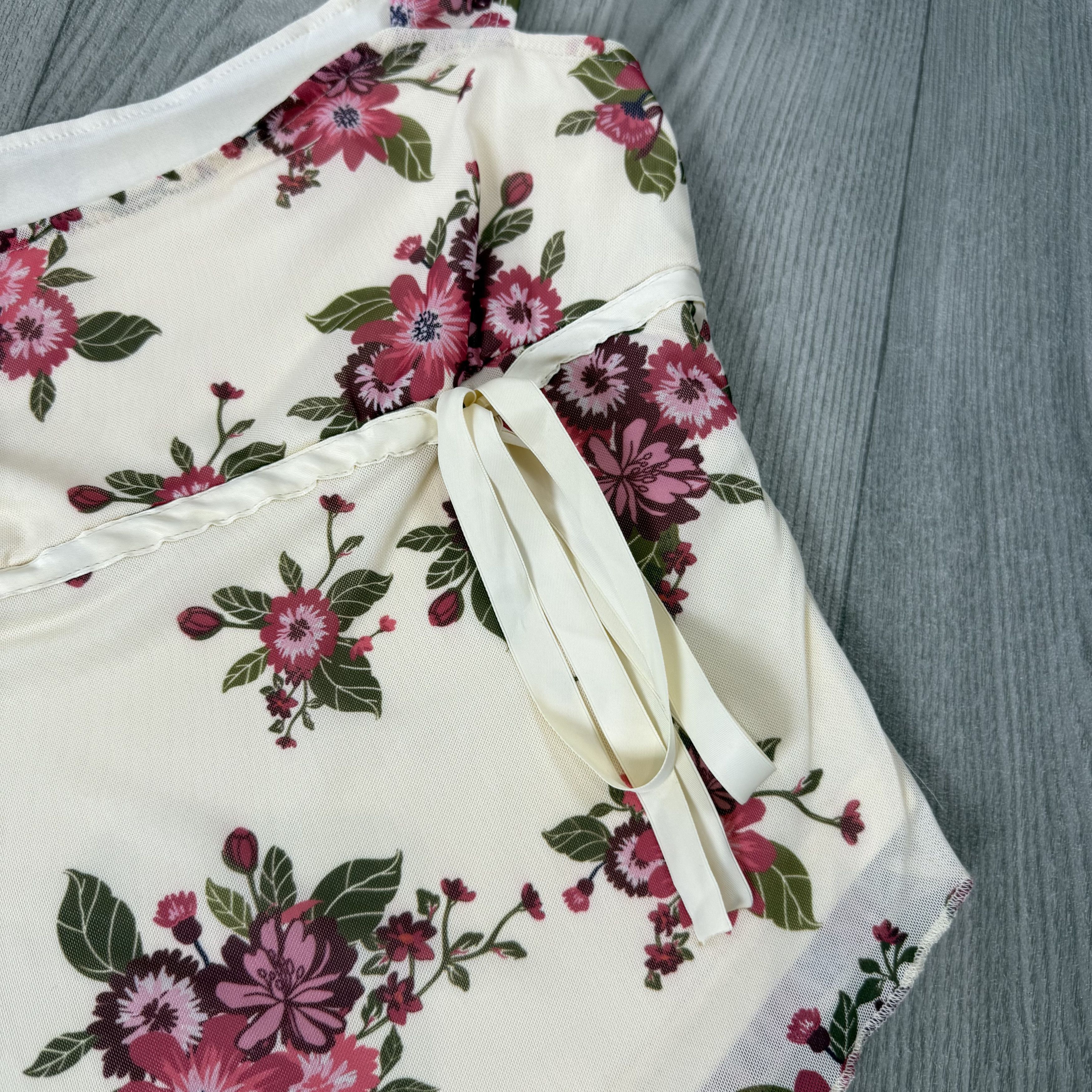 Vintage Vintage Floral Lace Up Blouse Tank Crop Top Size S / US 4 / IT 40 - 6 Thumbnail