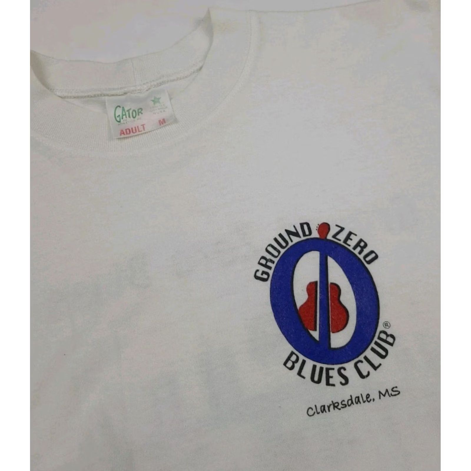 Vintage Vintage Ground Zero Blues Club Clarksdale Mississippi Print T Shirt USA Made 90s Mens M White Short Sleeve Crew Neck Gator USA Shirt Size US M / EU 48-50 / 2 - 4 Thumbnail