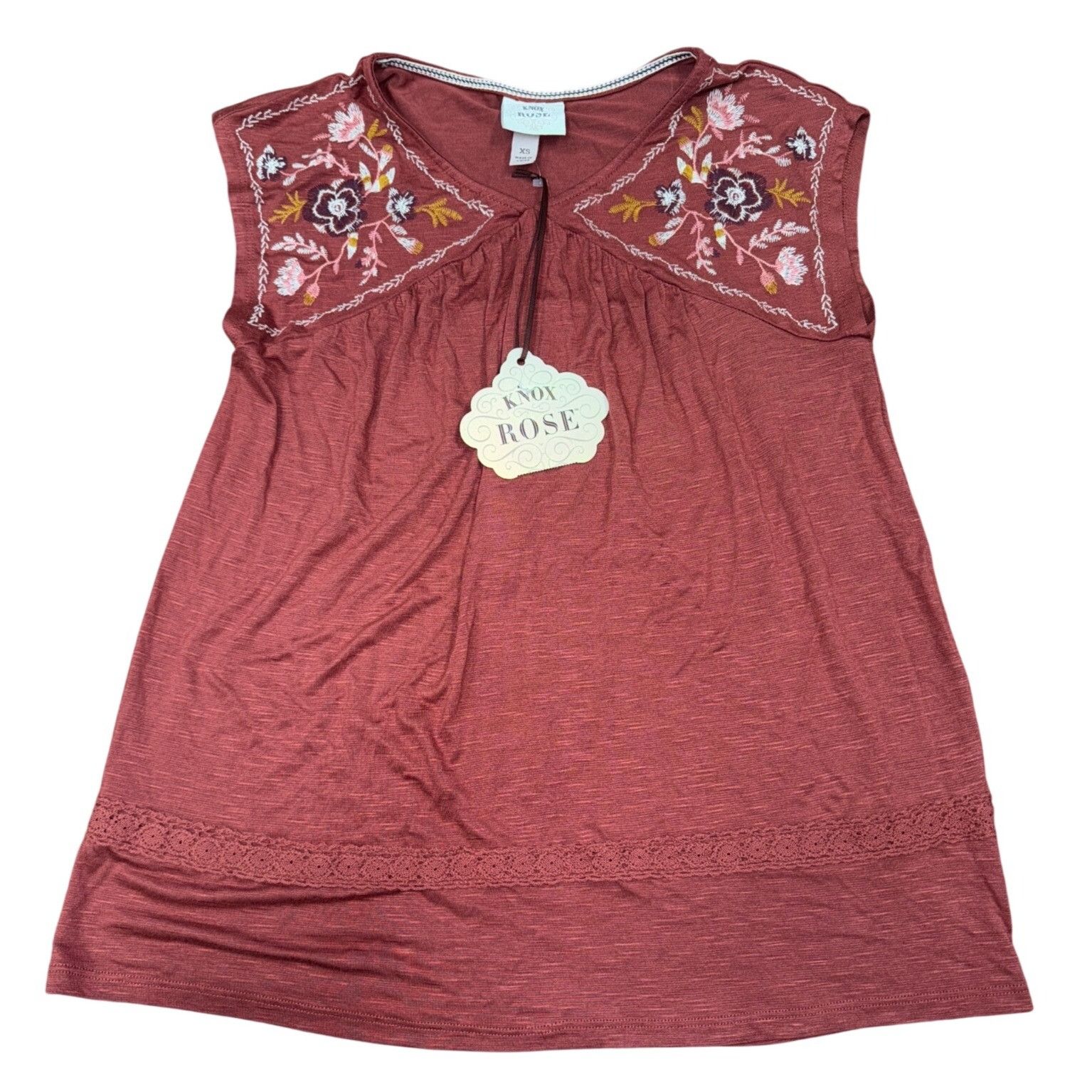 Other Knox Rose Embroidered Sleeveless Top XS Rayon/Spandex Blend Size XS / US 0-2 / IT 36-38 - 1 Thumbnail