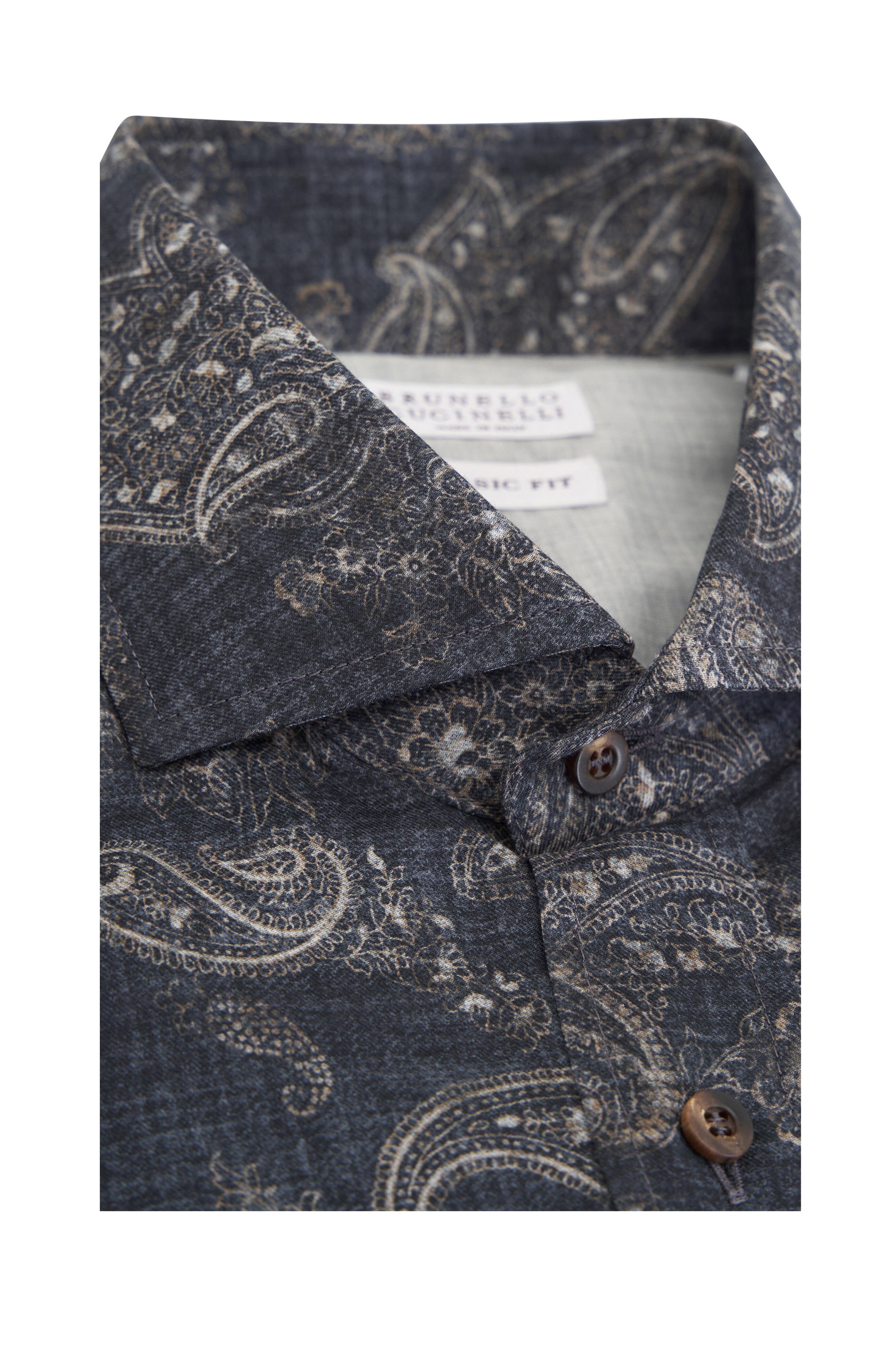 Brunello Cucinelli o1mtch0225 Paisley Cotton Sport Shirt in Charcoal Size US XL / EU 56 / 4 - 2 Thumbnail