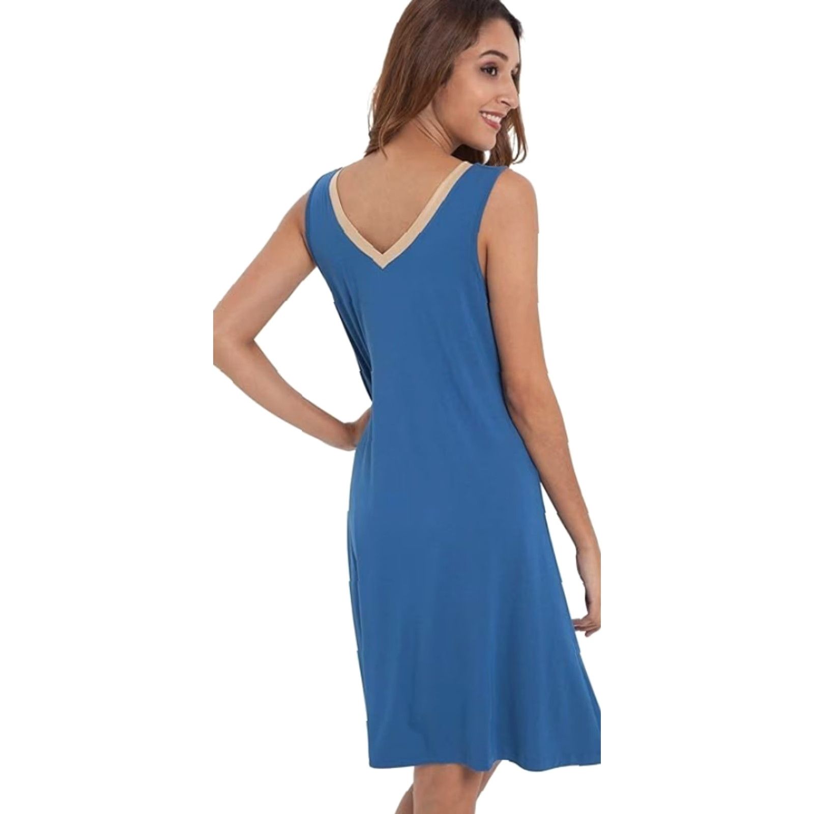 Vintage GYS Womens Bamboo Nightgown Nightdress Sleeveless V-Neck Light Sleepwear Medium Prussian Blue Women Size M / US 6-8 / IT 42-44 - 3 Thumbnail