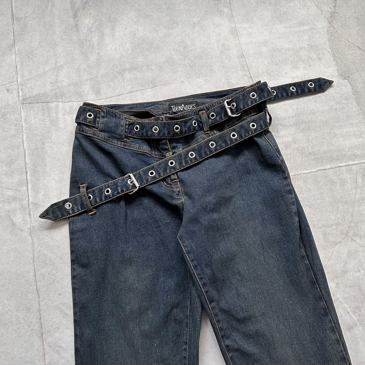20471120 Bondage Flared Eyelets Belt Studded Punk Jeans LGB If Six Size 26" / US 2 / IT 38 - 2 Thumbnail