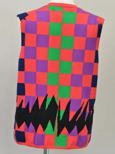 Comme des Garcons Homme Plus Vest Block Check Knitted Wool Crewneck Pink Size US M / EU 48-50 / 2 - 2 Thumbnail