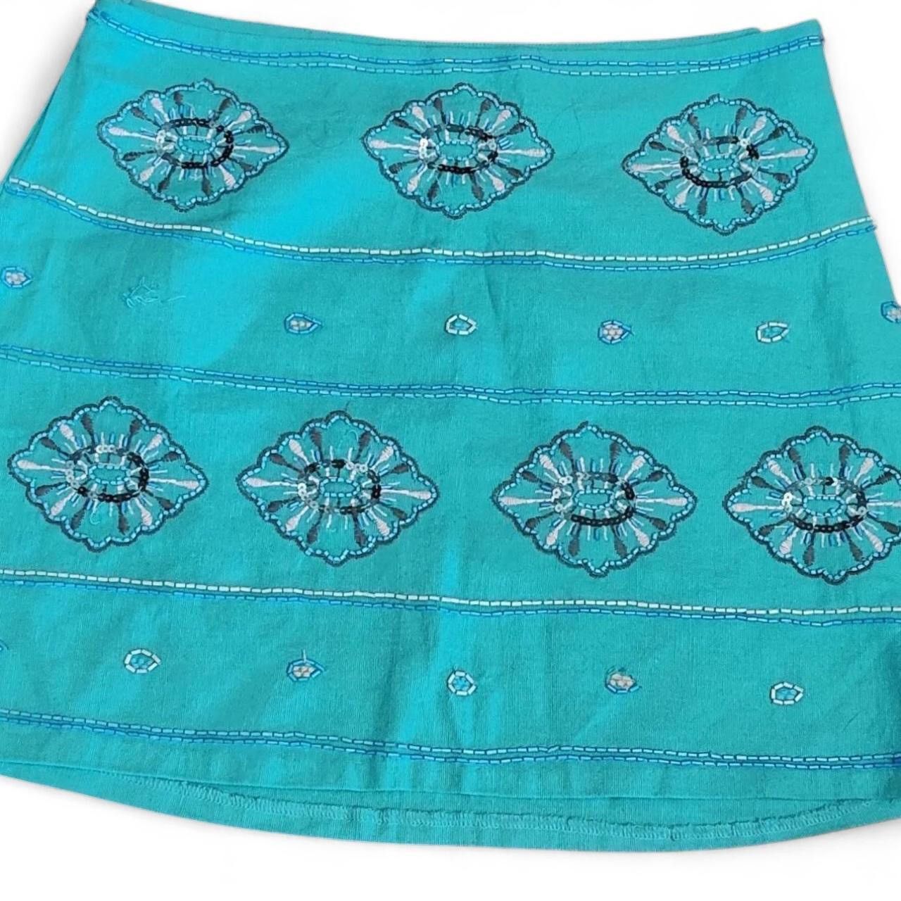Zara Zara sz s Turquoise floral mini skirt glass beading sequins Size 26" / US 2 / IT 38 - 5 Thumbnail