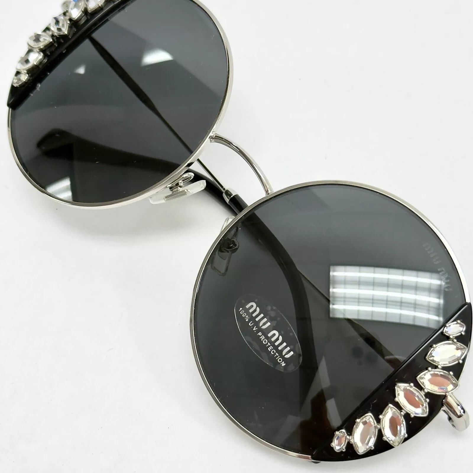 Miu Miu MIU MIU CORE MU57VS Silver Black Crystal Jewel Round 57V Size ONE SIZE - 7 Thumbnail