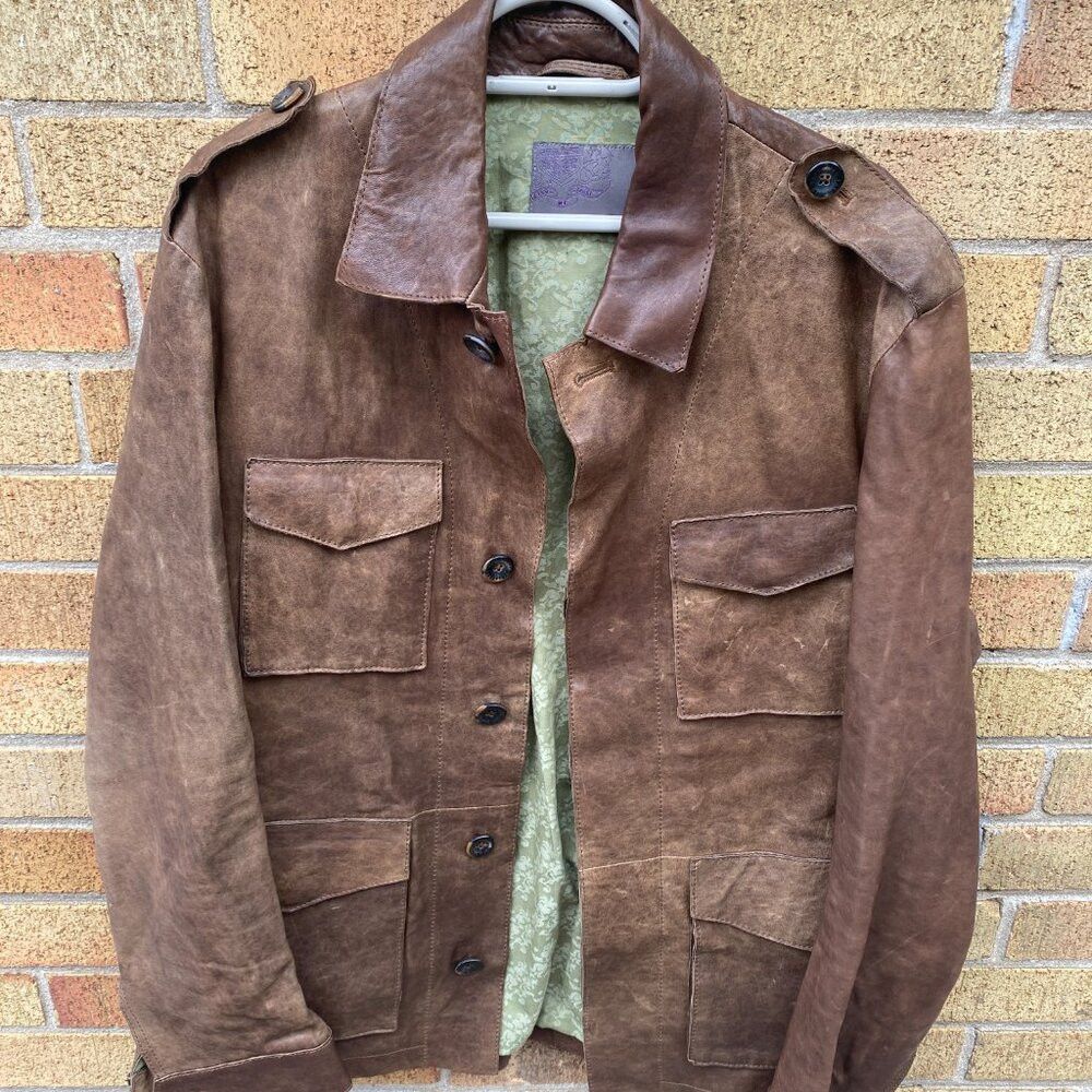 Ted Baker Vintage Ted Baker London Leather M-65 Field Jacket Brown Si Size US XL / EU 56 / 4 - 2 Thumbnail