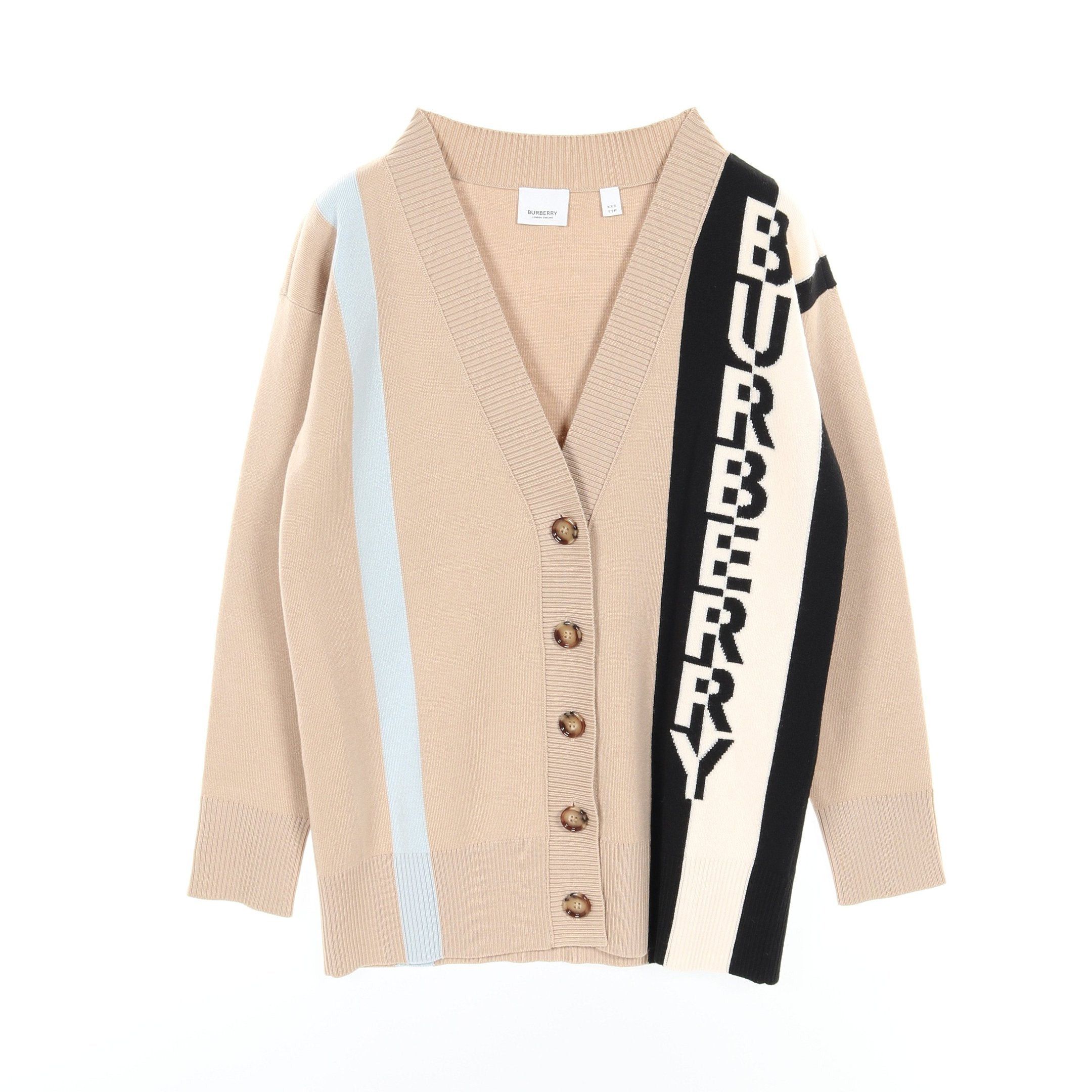 Burberry Burberry Cardigan V-Neck Logo Wool Beige Multicolor Size ONE SIZE - 1 Thumbnail