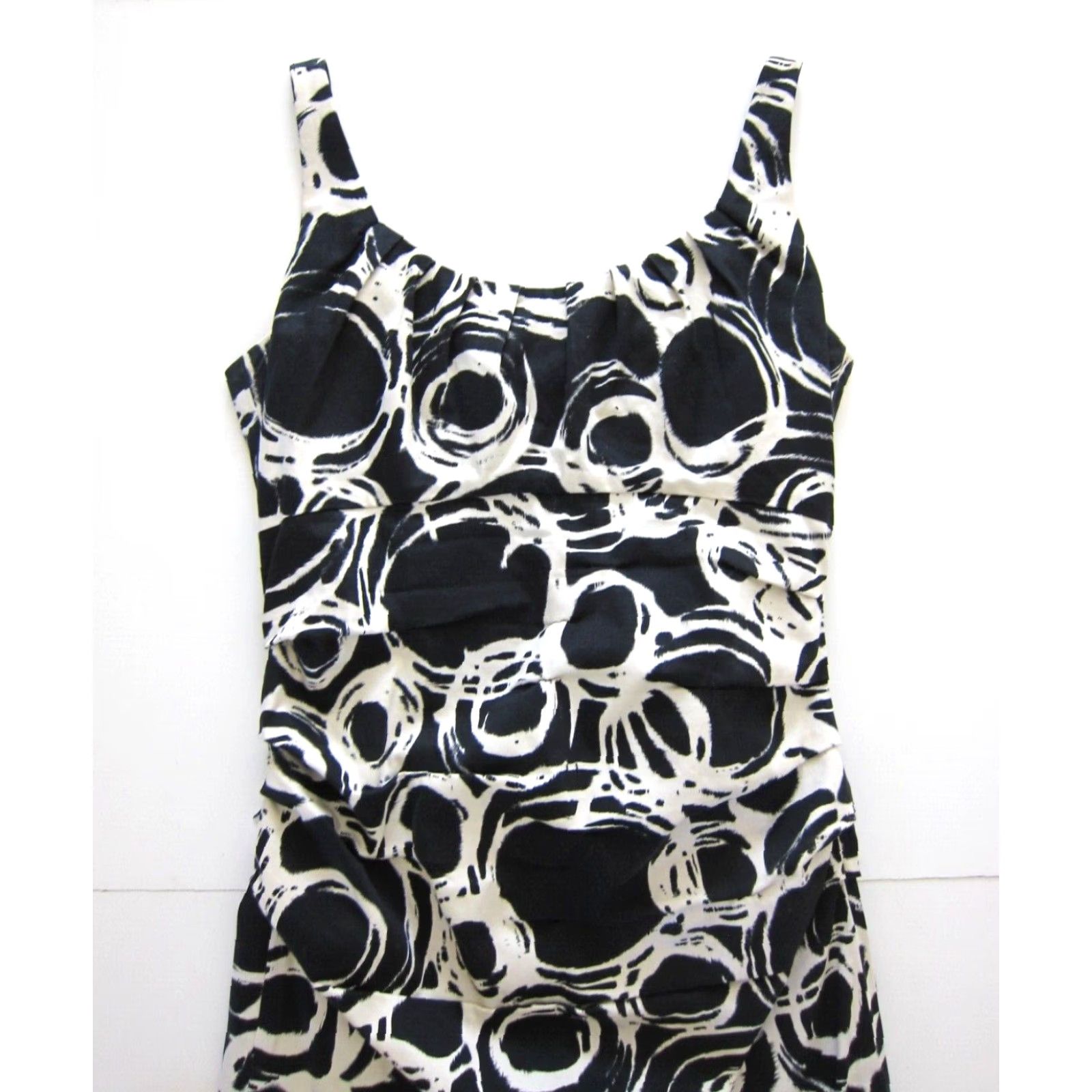 Vintage VINTAGE Suzi Chin Maggy Boutique Black White Cotton Stretch Ruched Sheath Tank Dress 10 Size L / US 10 / IT 46 - 3 Thumbnail