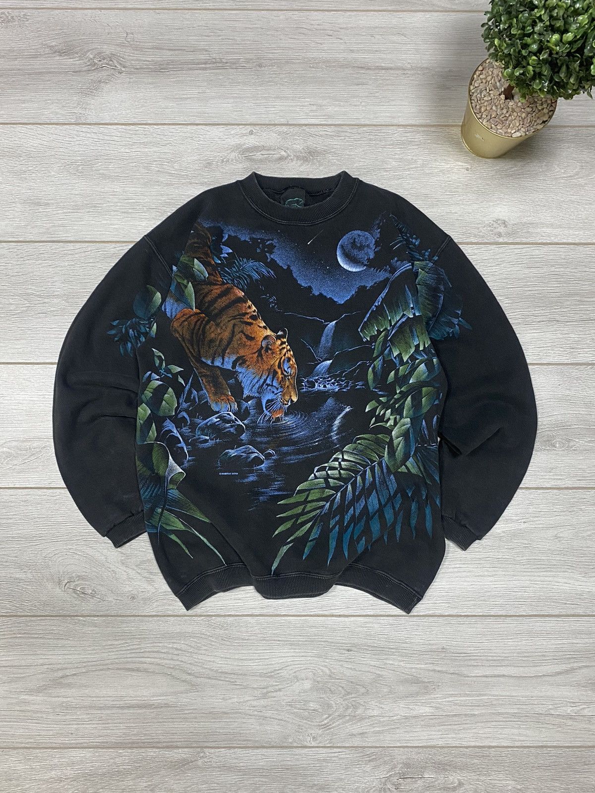Habitat 🔥90s🔥Vintage tiger night Sweatshirt Full Print Habitat Size US M / EU 48-50 / 2 - 2 Thumbnail