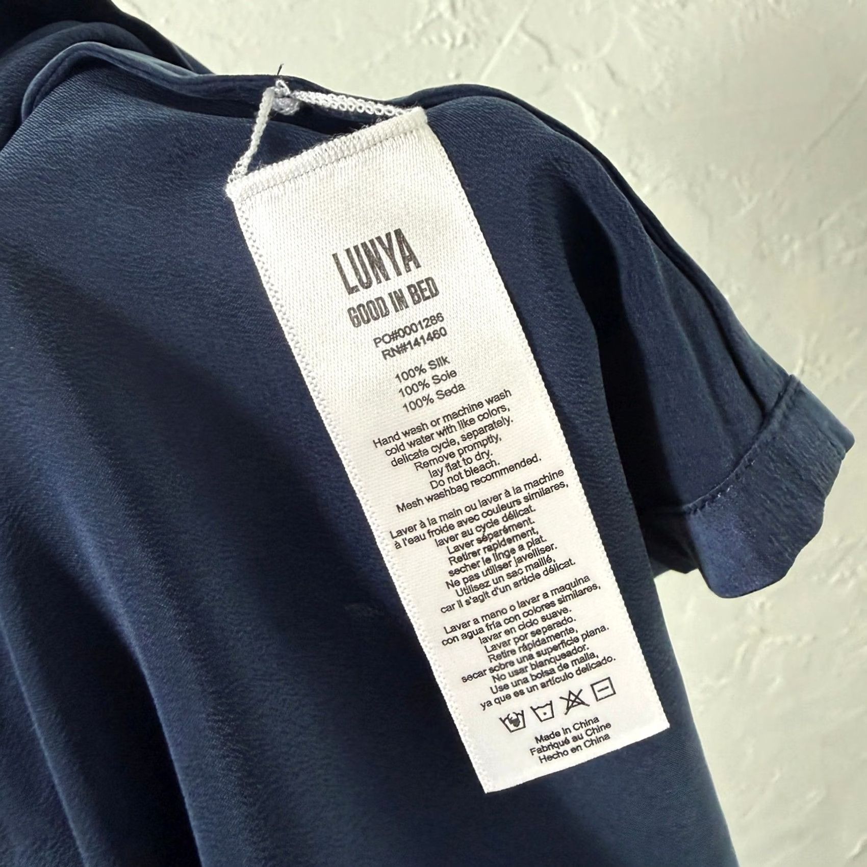 Lunya Lunya Women's Sleep Shirt XL Silk Pajama Top Navy Short Sleeve Collared Button Pocket Housewear Bedtime Blouse Womens XL Satin Size XL / US 12-14 / IT 48-50 - 6 Thumbnail