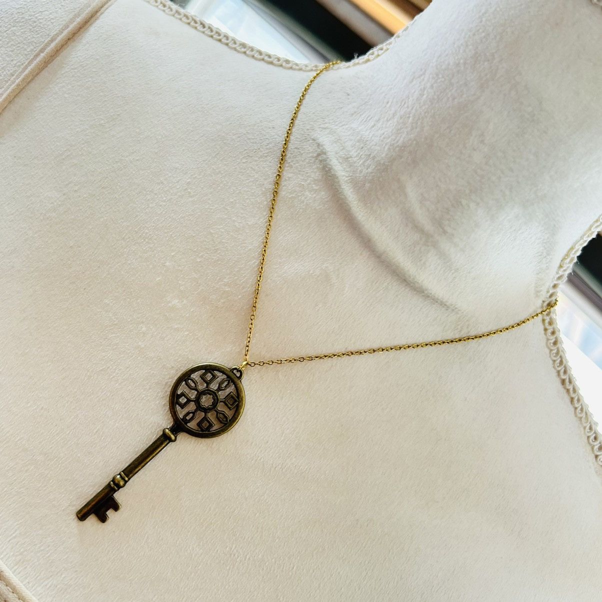 Handmade Handcrafted brass skeleton key pendant on chain necklace Size ONE SIZE - 1 Thumbnail