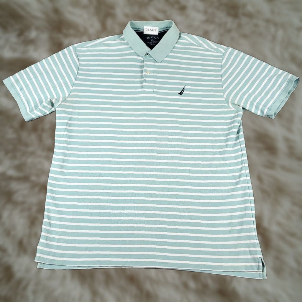 Nautica Nautica Polo Shirt Mens XL Blue White Striped Short Sleeve Casual Button-Front Classic Polo Mens XL Blue Stripe Size US XL / EU 56 / 4 - 1 Thumbnail