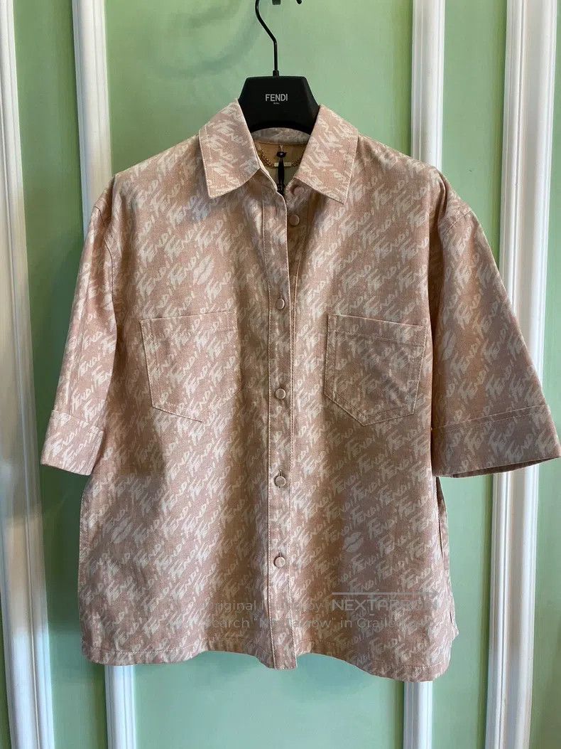 Fendi Fendi All-Over Printed Logo Denim Short Sleeve Shirt Size XS / US 0-2 / IT 36-38 - 2 Thumbnail
