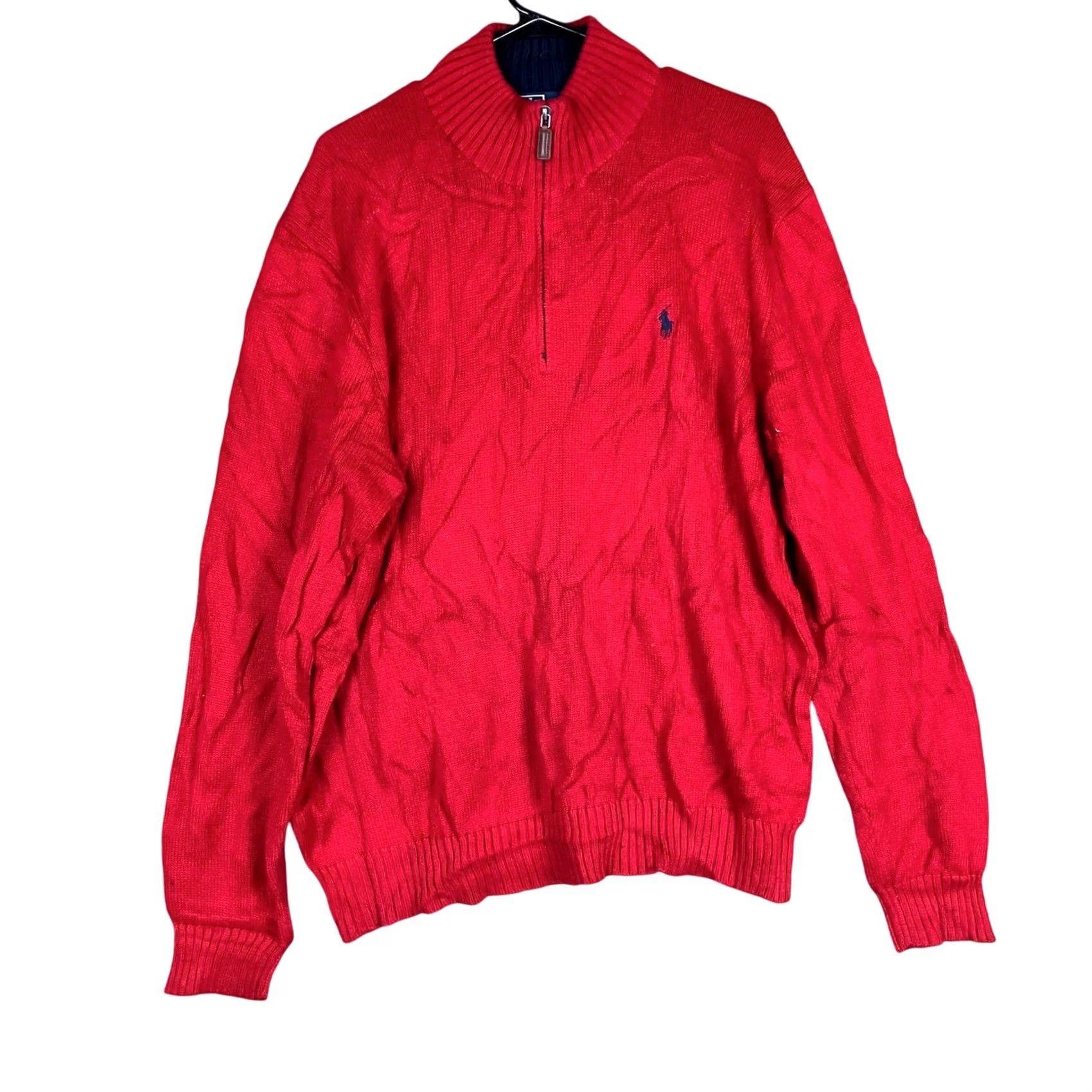Ralph Lauren Polo Ralph Lauren Mens Sweater Red Pullover 1/4 Zip Long Sleeve XLarge Knit V-Neck Pullover Casual Workwear Classic Size US XL / EU 56 / 4 - 2 Thumbnail