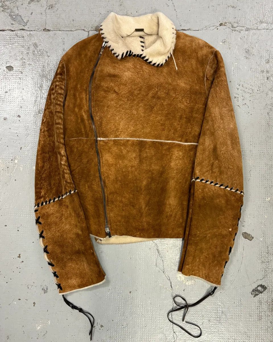 Roberto Cavalli 2000s Roberto Cavalli Brown Shearling Asymmetrical Leather Jacket Size US M / EU 48-50 / 2 - 1 Thumbnail