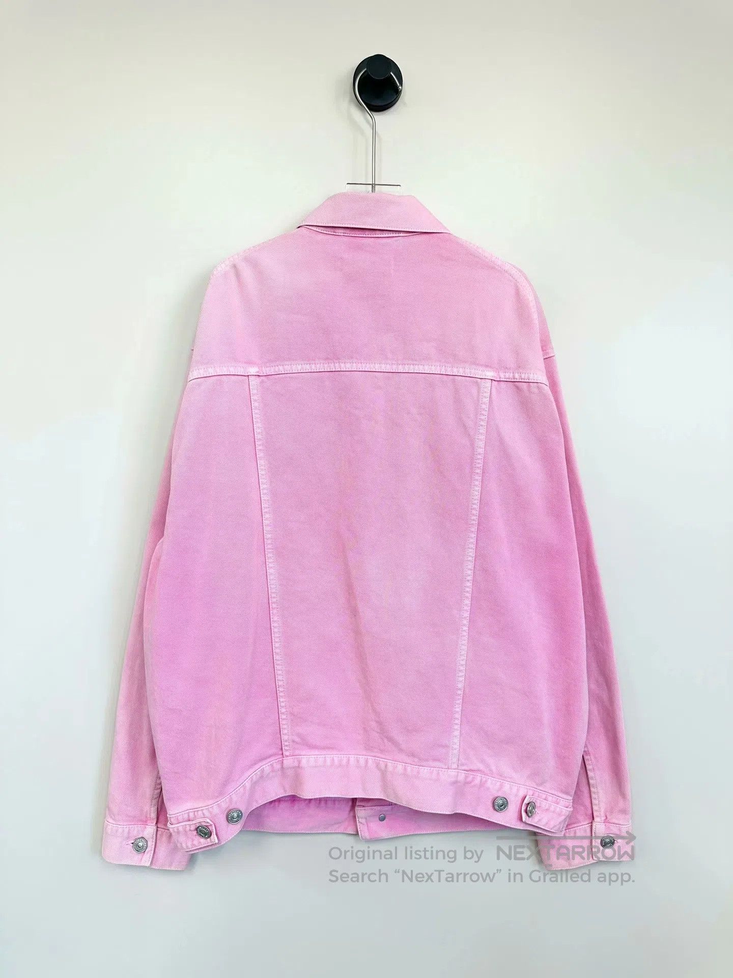 Balenciaga Balenciaga Pink Letter Logo Denim Collar Jacket| Size 4XL / US 24-26 - 2 Thumbnail